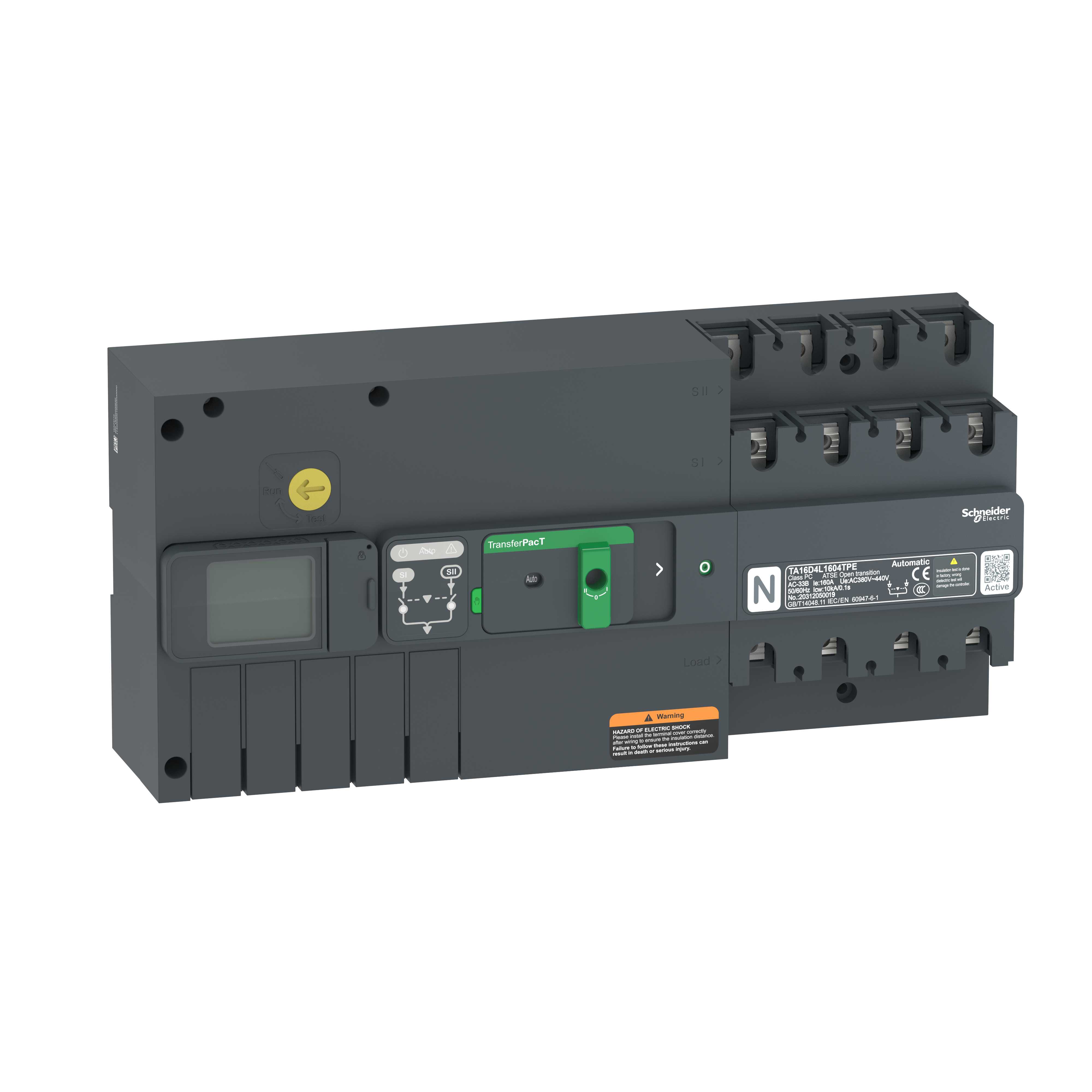 Schneider Electric - Omkoblerenhet-automatisk-TransferPacT-Active Automatic-In=125A-400V-4P-LCD-kommunikasjon-160A ramme