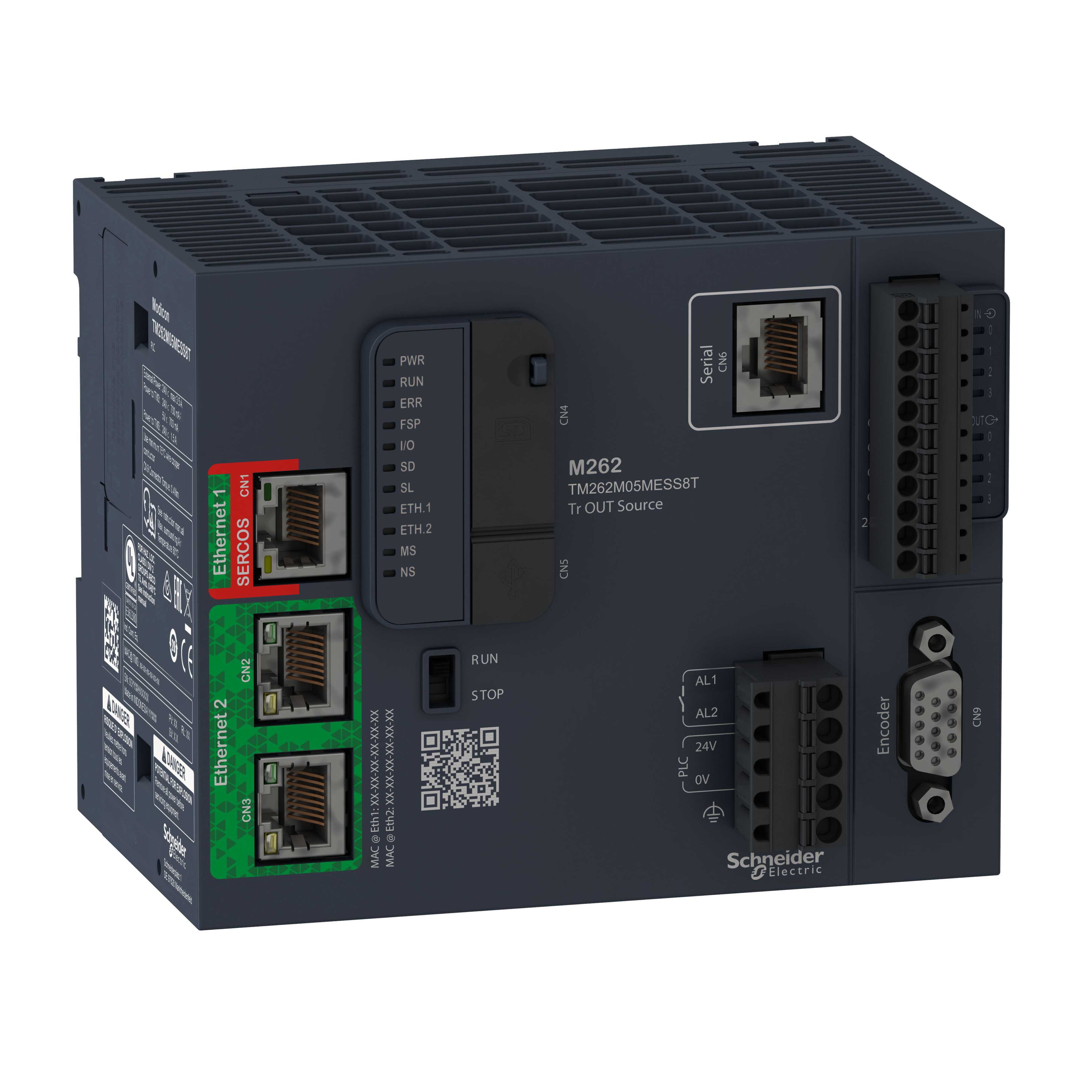 Schneider Electric - Motion kontroller TM262M, 5ns/instruksjon, 4 akser, Optimert Ethernet TCP/IP, Sercos