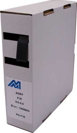 Melbye - Krympeslange Sort 9-3mm spoleboks 5m