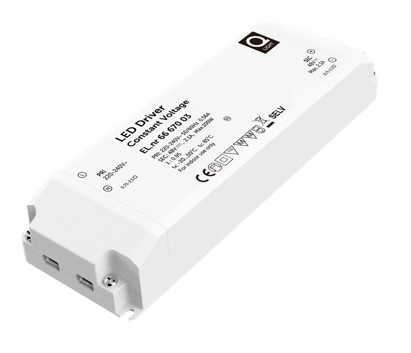 Q-Light - LED-driver 48VDC, 100W, ikke dimbar, IP20, Driveren brukes sammen med Q-Line GO led-striper