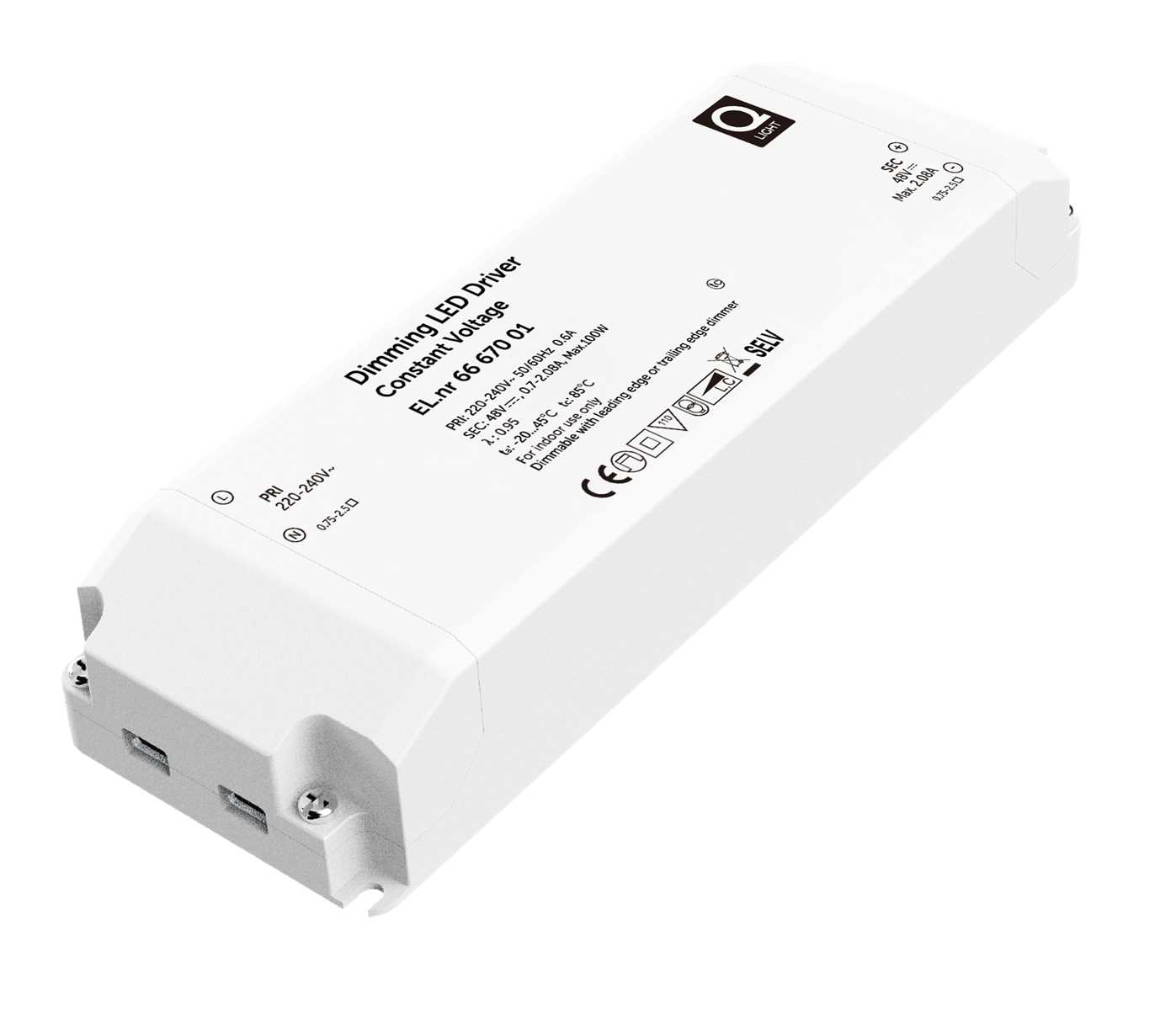 Q-Light - LED-driver 48VDC, 100W, dimbar trailing edge, IP20, Driveren brukes sammen med Q-Line GO led-striper