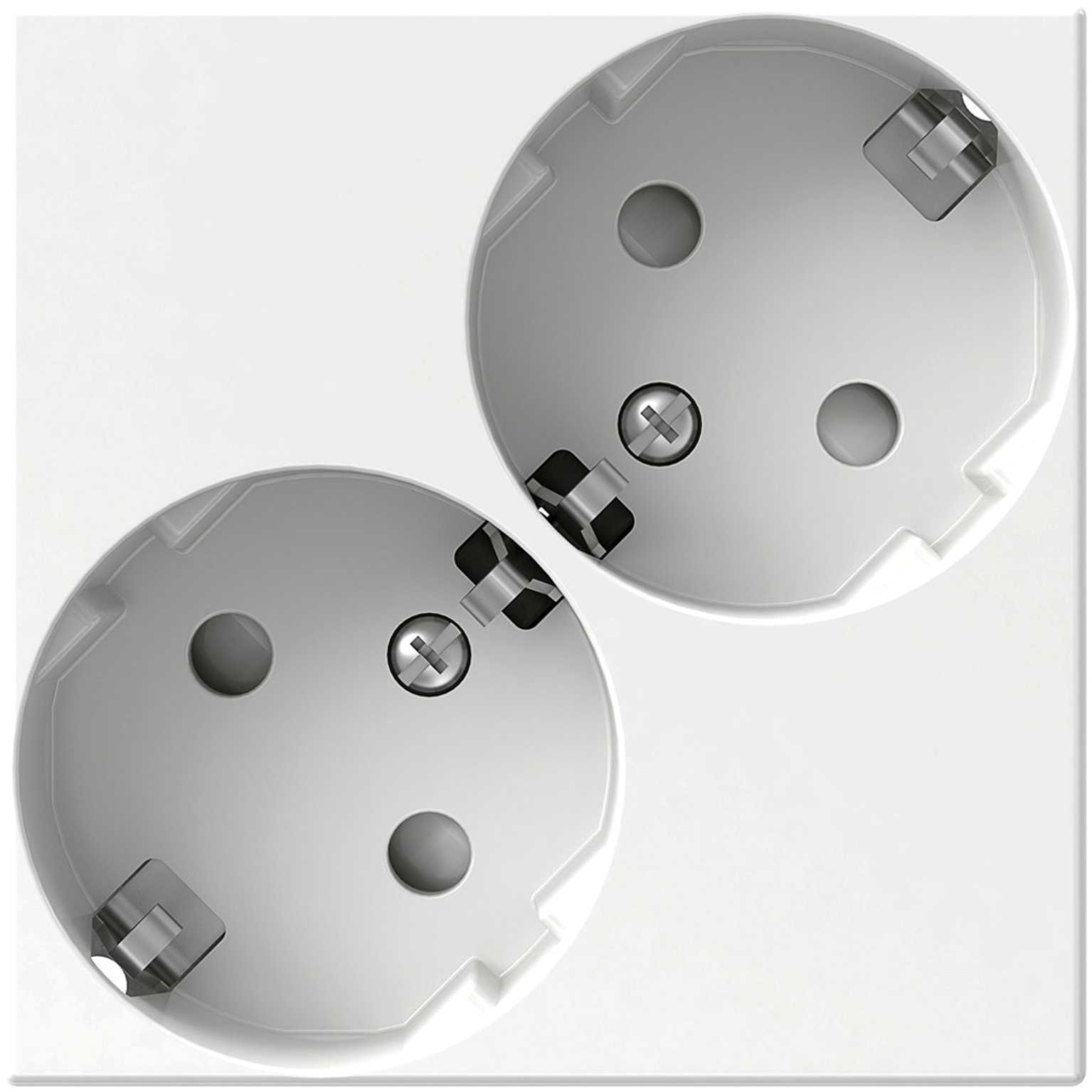 Schneider Electric - Exxact dobbel diagonal stikk med jord, barnevern, hurtigklemme, innfelt montering, 16A, IP21 hvit