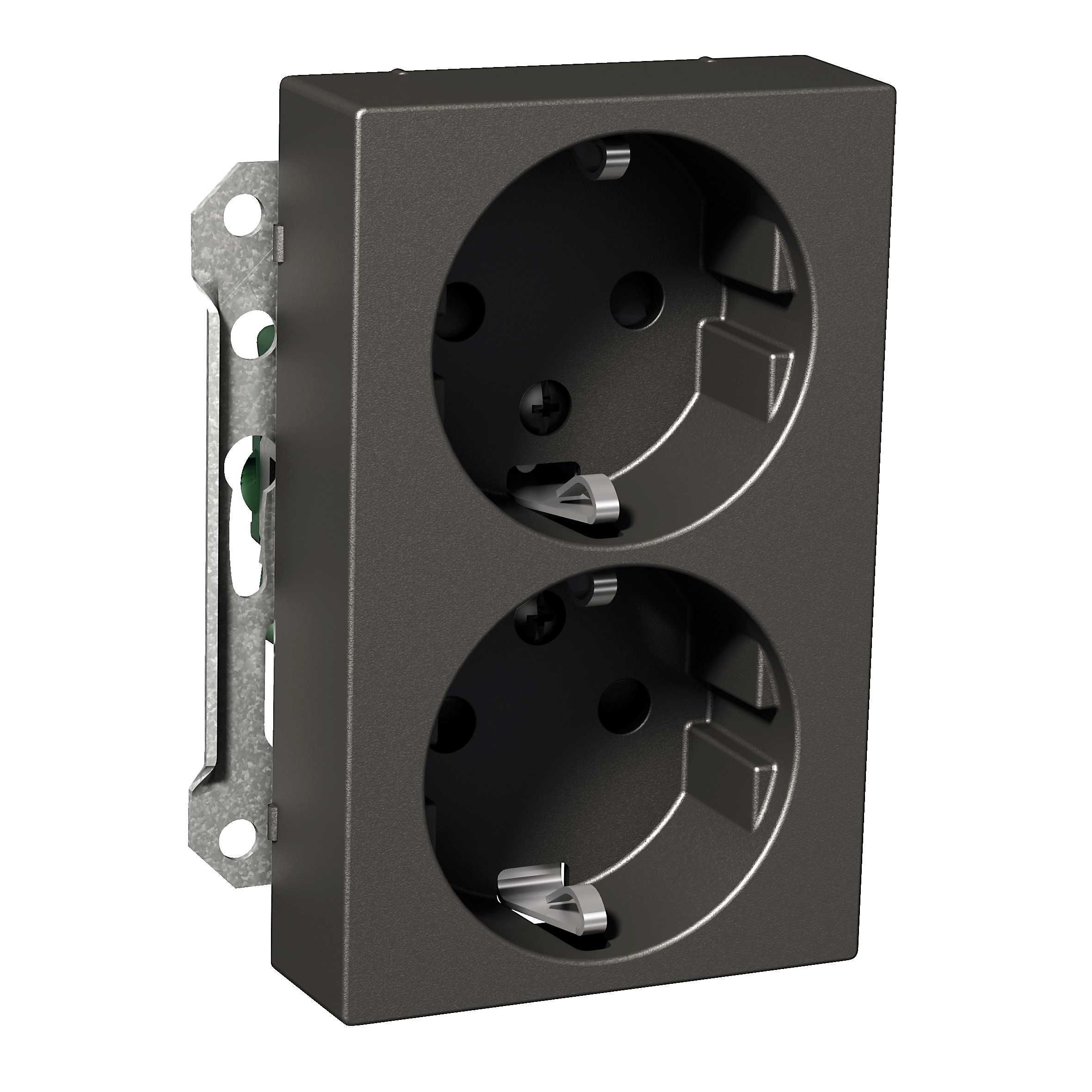 Schneider Electric - Exxact dobbel stikk med jord, barnevern, hurtigklemme, separat krets, innfelt, 16A, IP21 antrasitt