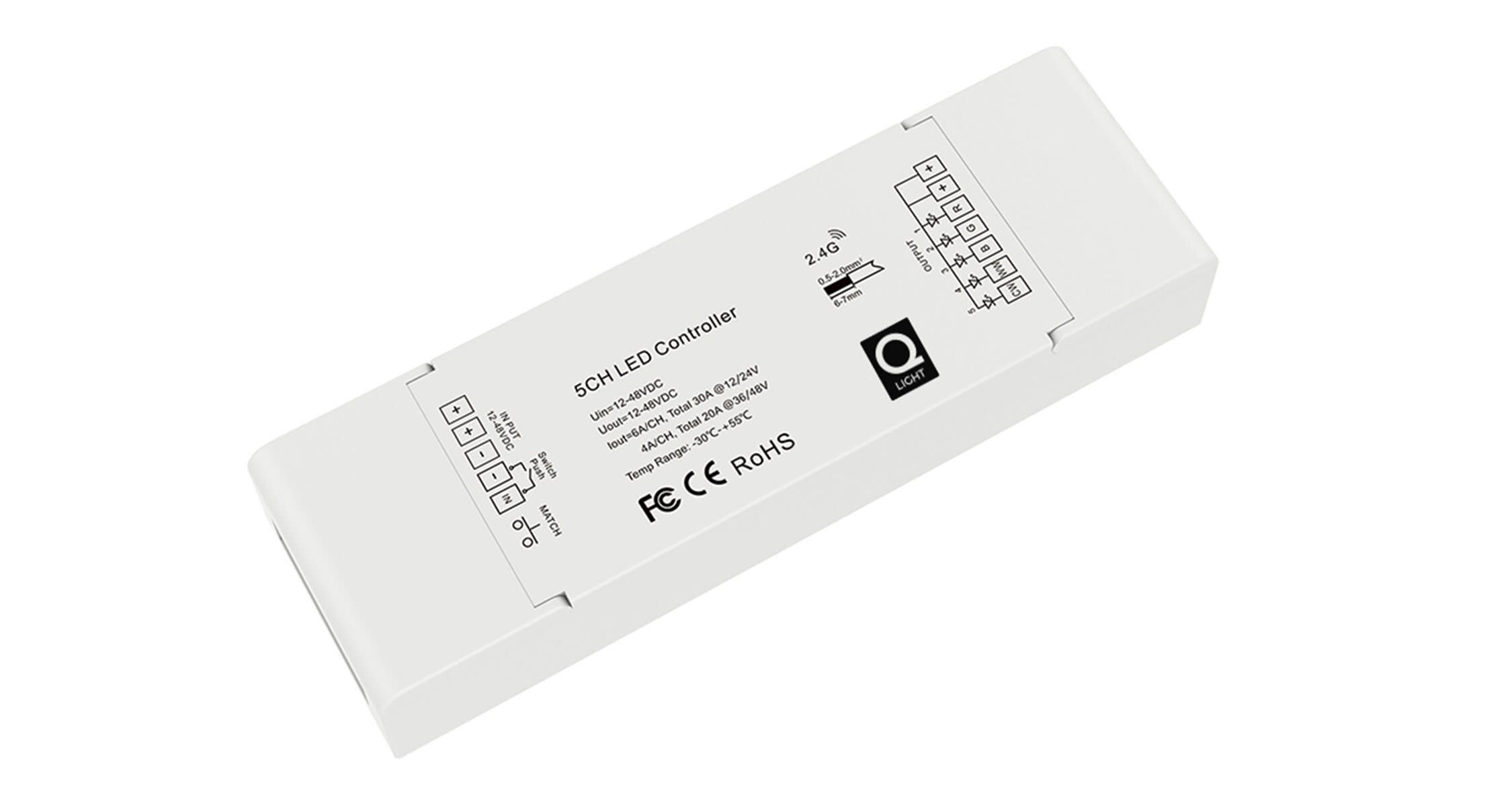 Q-Light - RF CONTROLLER CV VARIO 12-48VDC RF/PUSH 5CH RGB/TW