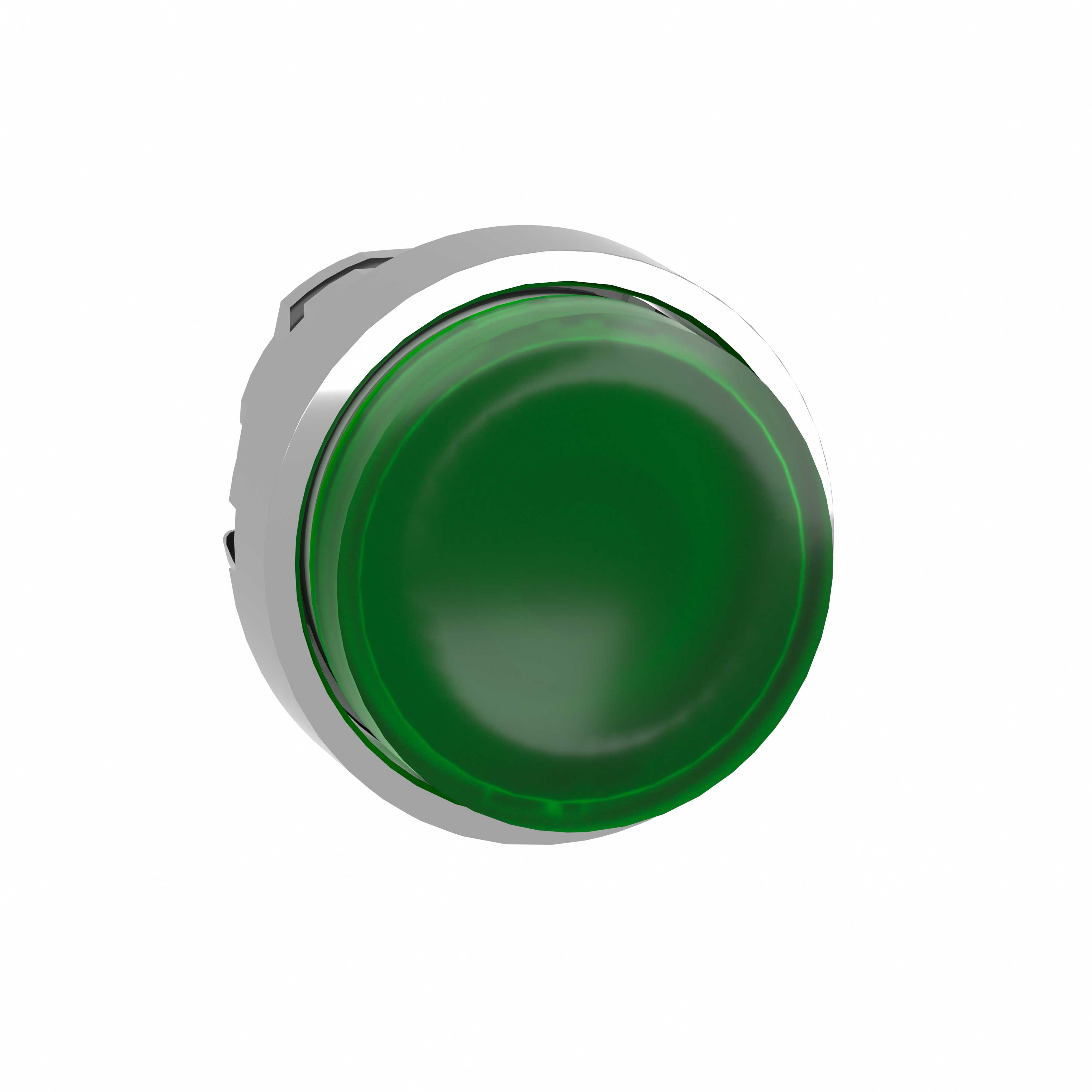 Schneider Electric - Lystrykknapphode i metall for LED med fjærretur og opphøyd trykflate i grønn farge