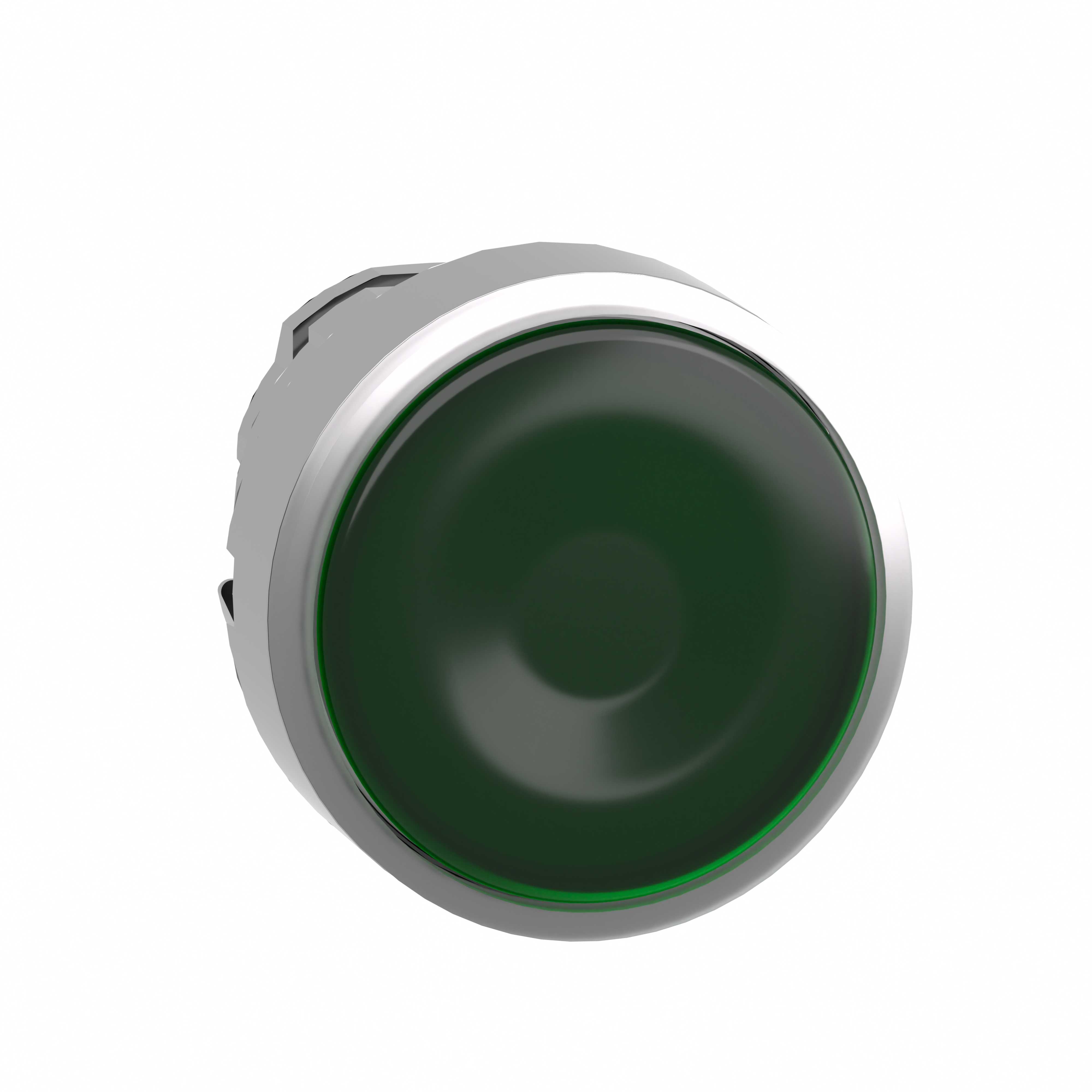 Schneider Electric - Lystrykknapphode i metall for LED med fjærretur og plan trykflate i grønn farge