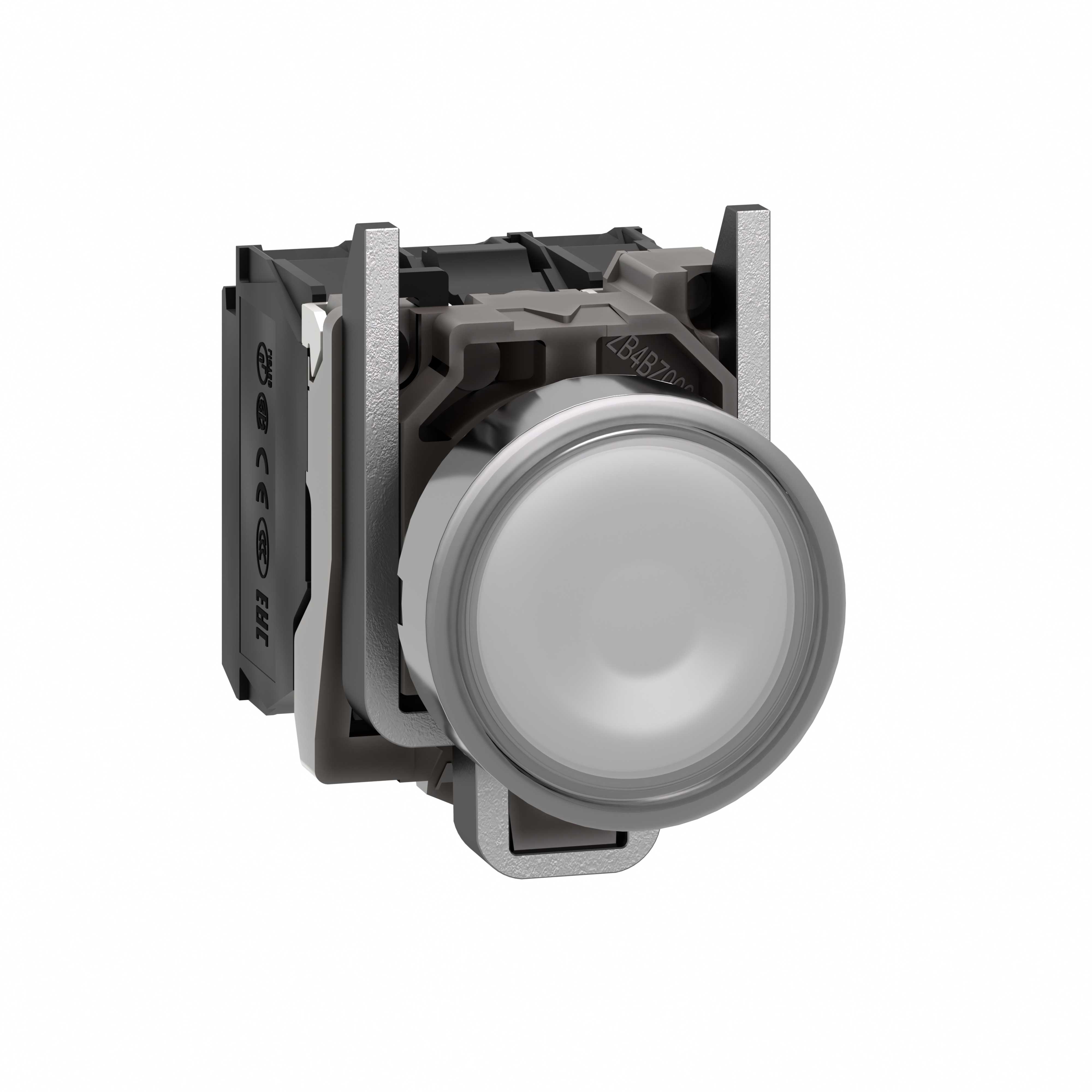 Schneider Electric - Lystrykknapp komplett med LED og hvit plan trykkflate med fjærretur 110-120VAC 1xNO+1xNC