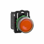 Schneider Electric - Lystrykknapp komplett med LED og oransje plan trykkflate med fjærretur 110-120VAC 1xNO+1xNC