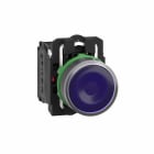 Schneider Electric - Lystrykknapp komplett med LED og fjærretur blå plan trykkflate 24VAC/DC 1xNO+1xNC