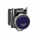 Schneider Electric - Lystrykknapp komplett med LED og blå plan trykkflate med fjærretur 230-240VAC 1xNO+1xNC