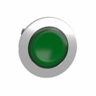 Schneider Electric - Lystrykknapphode flush i metall for LED med fjærretur og plan trykflate i grønn farge