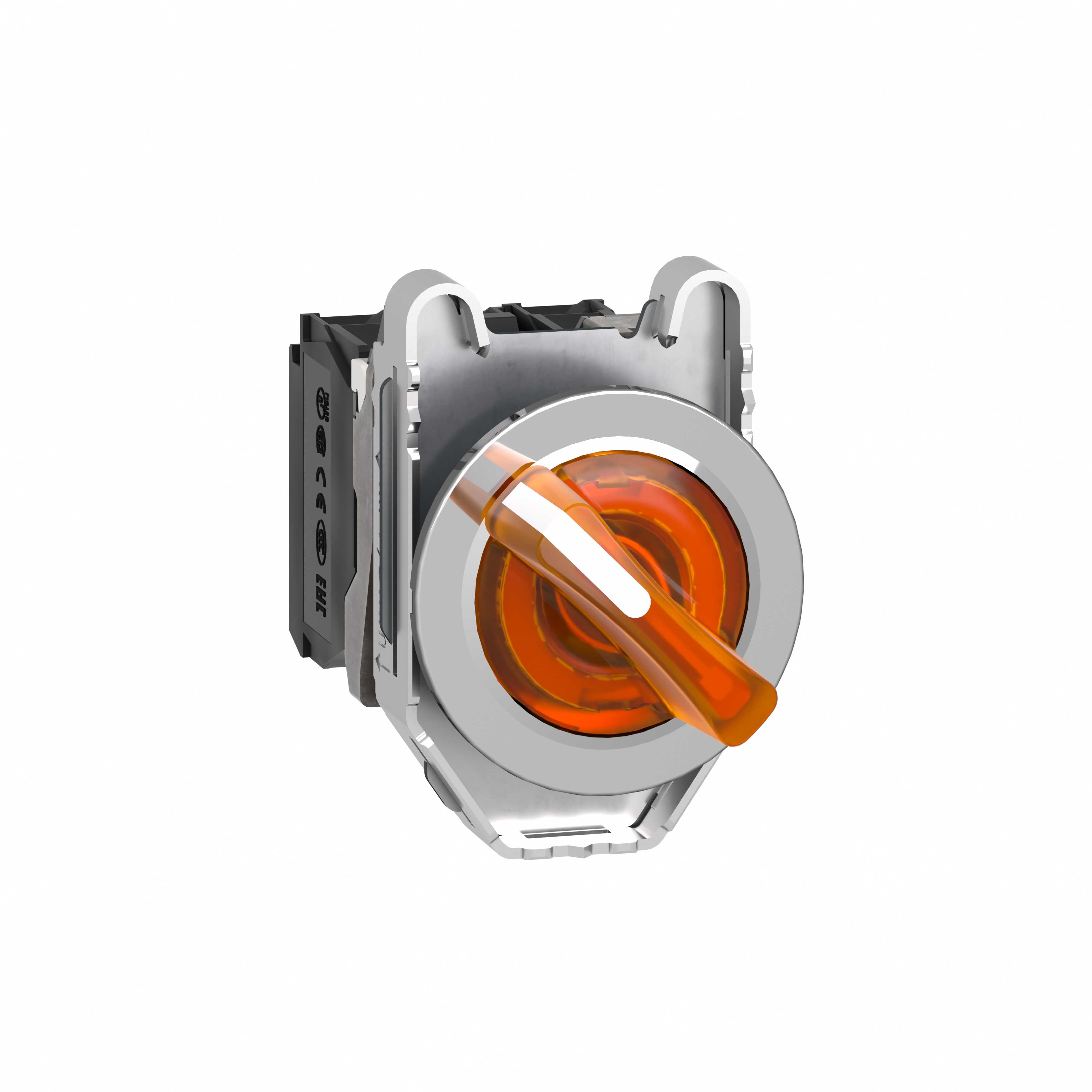 Schneider Electric - Vender komplett flush med 2 faste posisjoner og LED i oransje farge 230-240VAC 1xNO+1xNC
