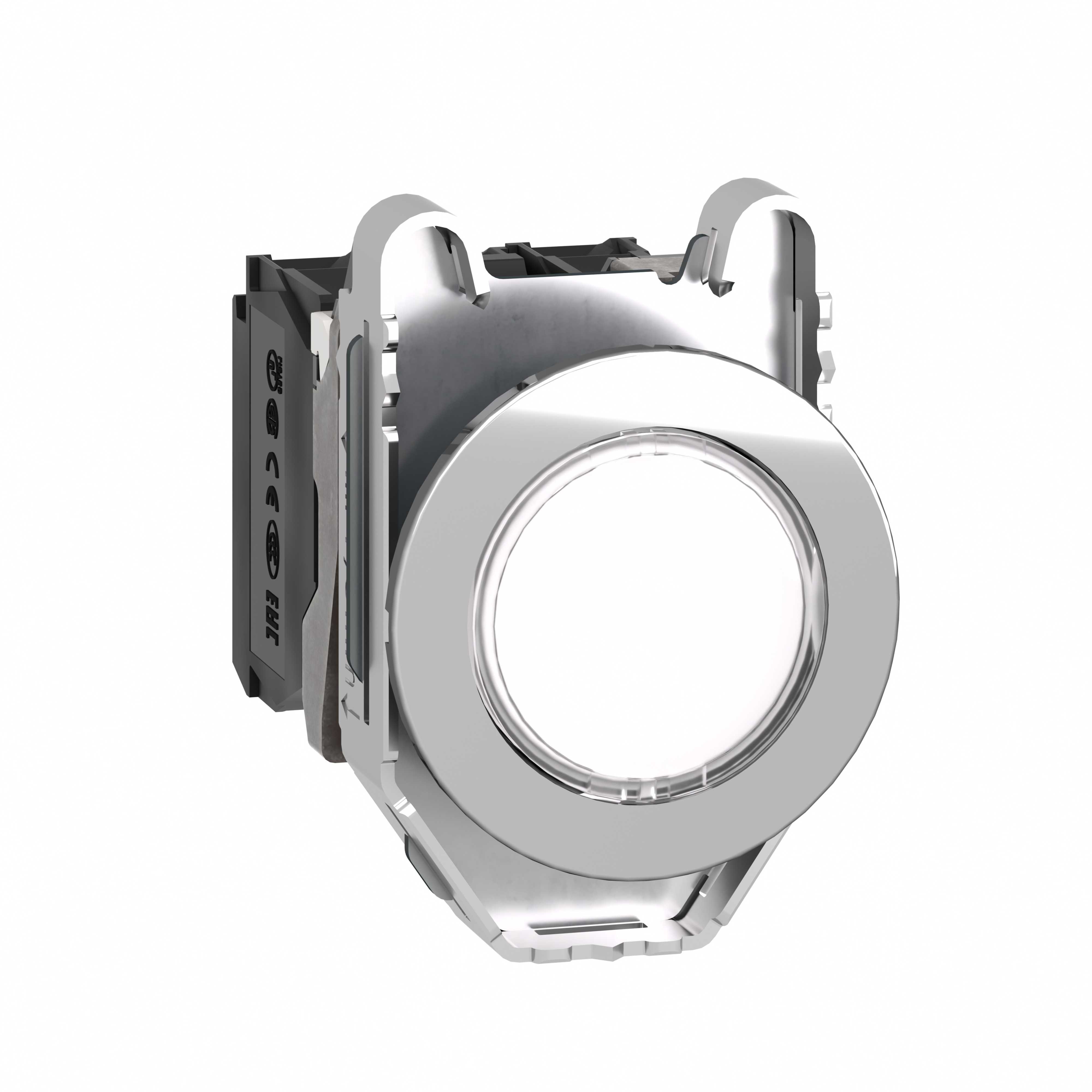 Schneider Electric - Lystrykknapp komplett flush med LED og hvit plan trykkflate med fjærretur 230-240VAC 1xNO+1xNC
