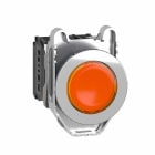 Schneider Electric - Lystrykknapp komplett flush med LED og oransje plan trykkflate med fjærretur 24VAC/DC 1xNO+1xNC