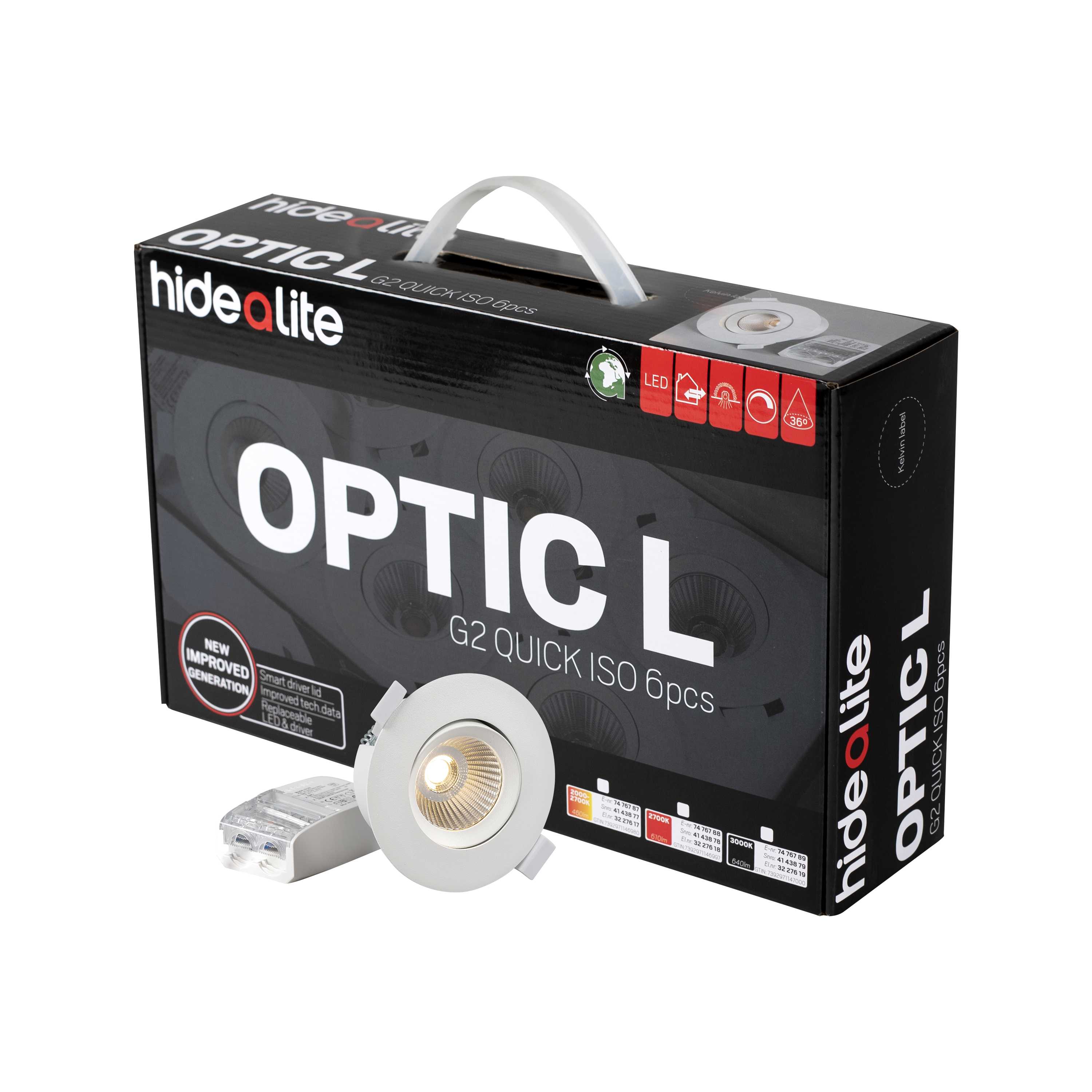 Hide-a-lite - OPTIC G2 L QUICK ISO 6-PACK HVIT 36° 3000K (Pris pr pk.)