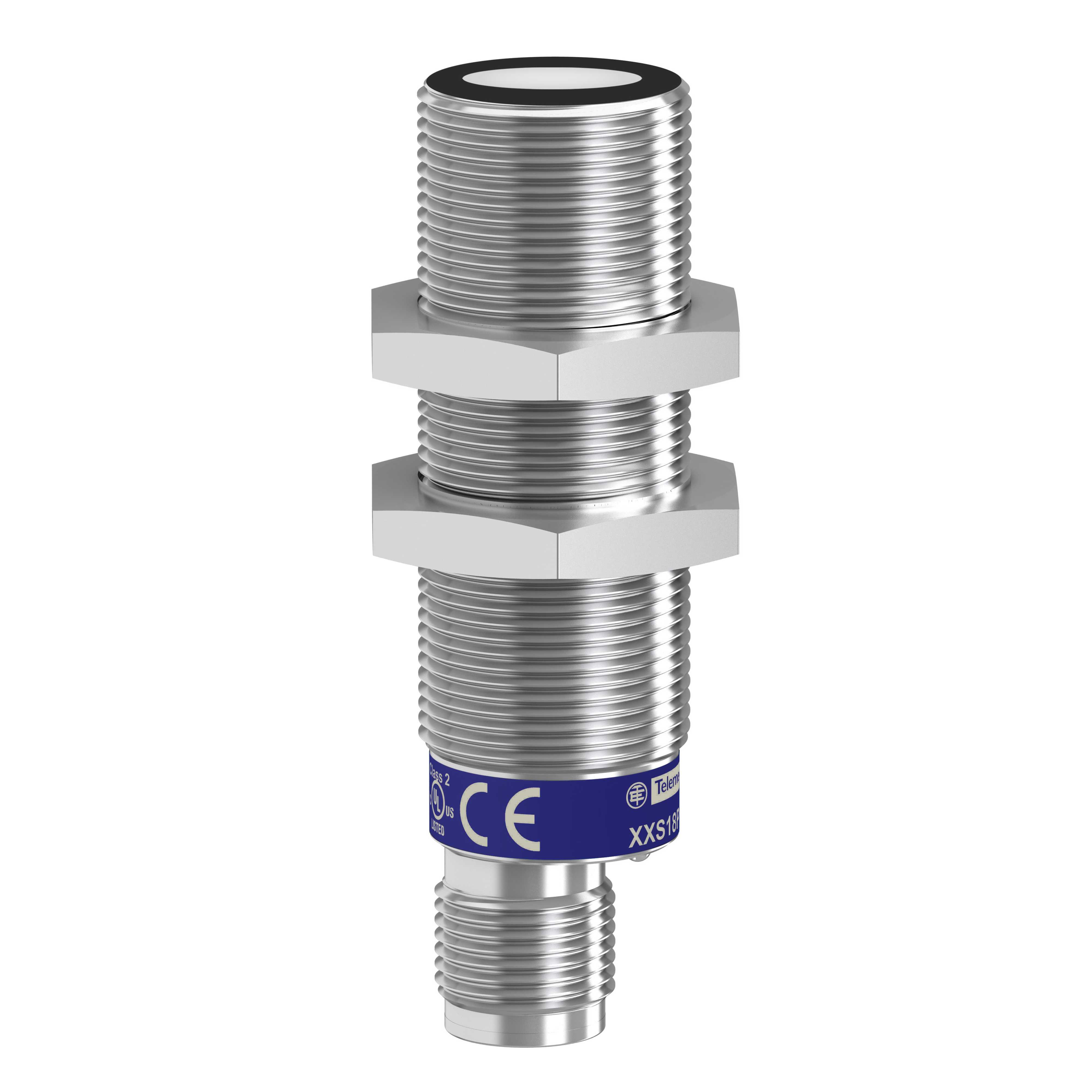 TMSS - Ultralydsensor metal M18 PNP NO/NC 1m M12. Med synkronisering