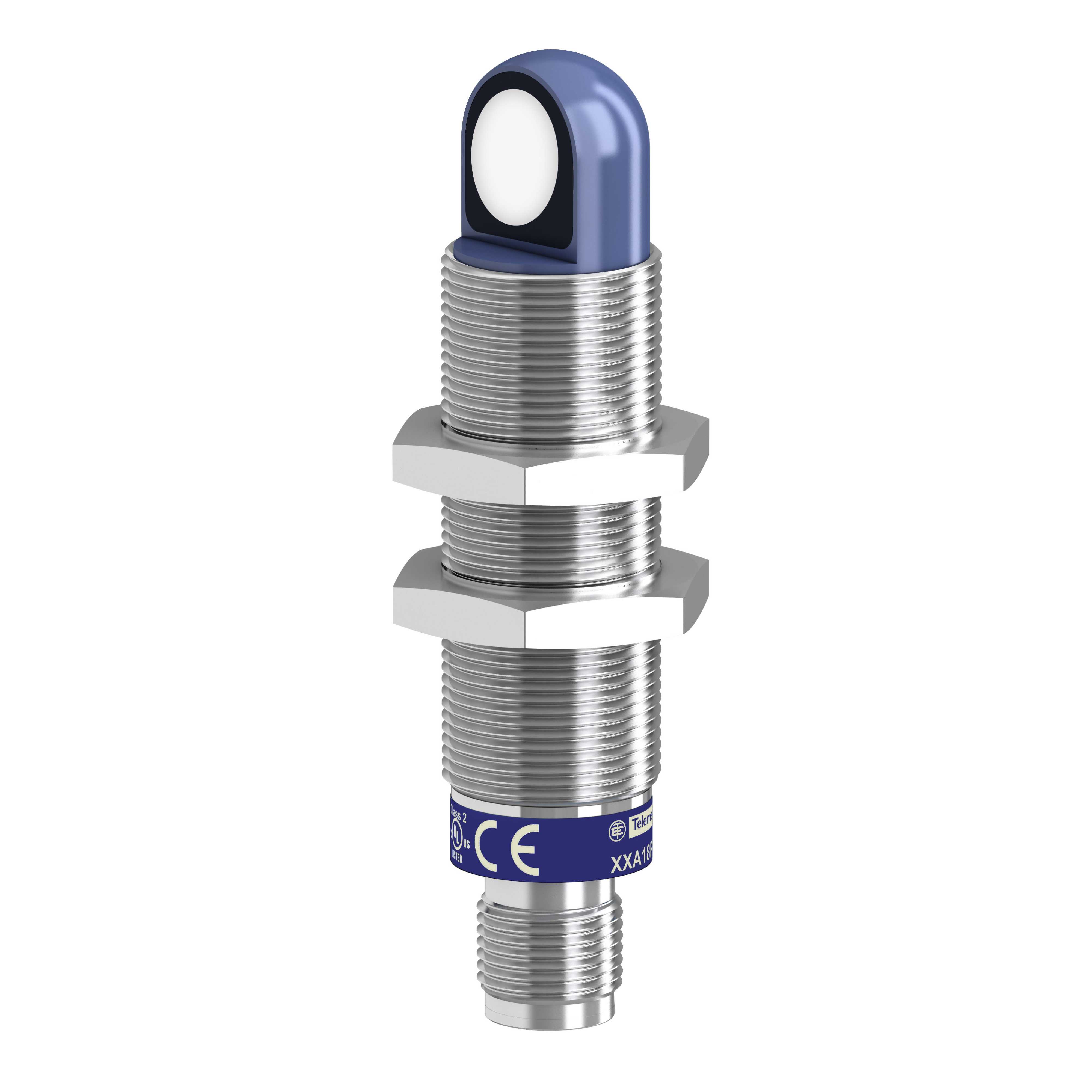 TMSS - Ultralydsensor metal M18 PNP NO/NC 1m M12 vinkel. Med synkronisering