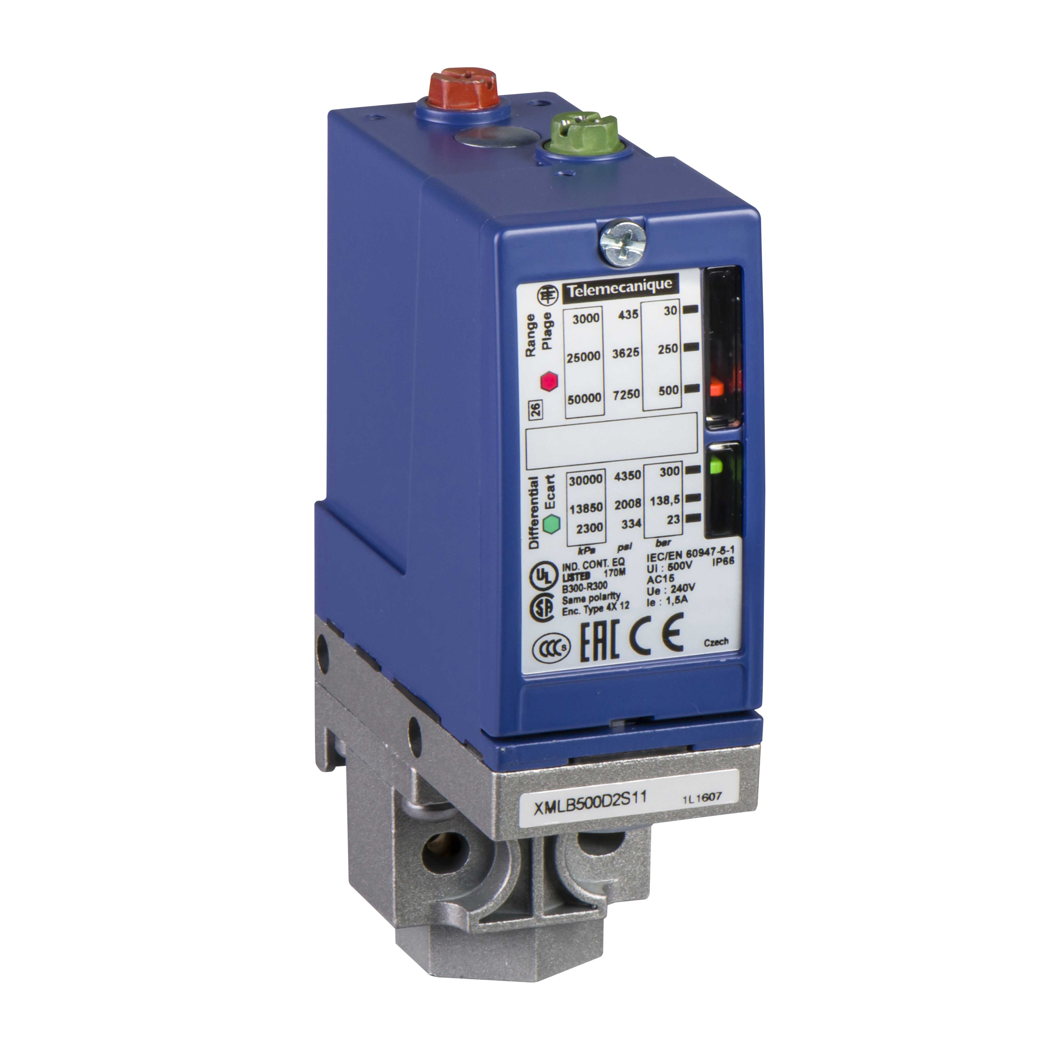 Schneider Electric - Trykkbryter 7-70 bar med justerbar skala. G1/4 forbindelse. 1 C/O