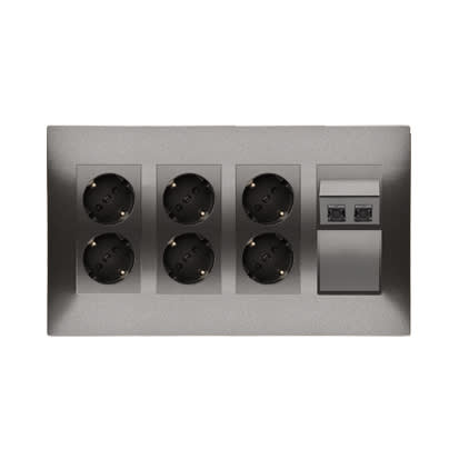 Kontakt Simon - 6 veis stikk + 2x kat6 komplett med veggboks Ant