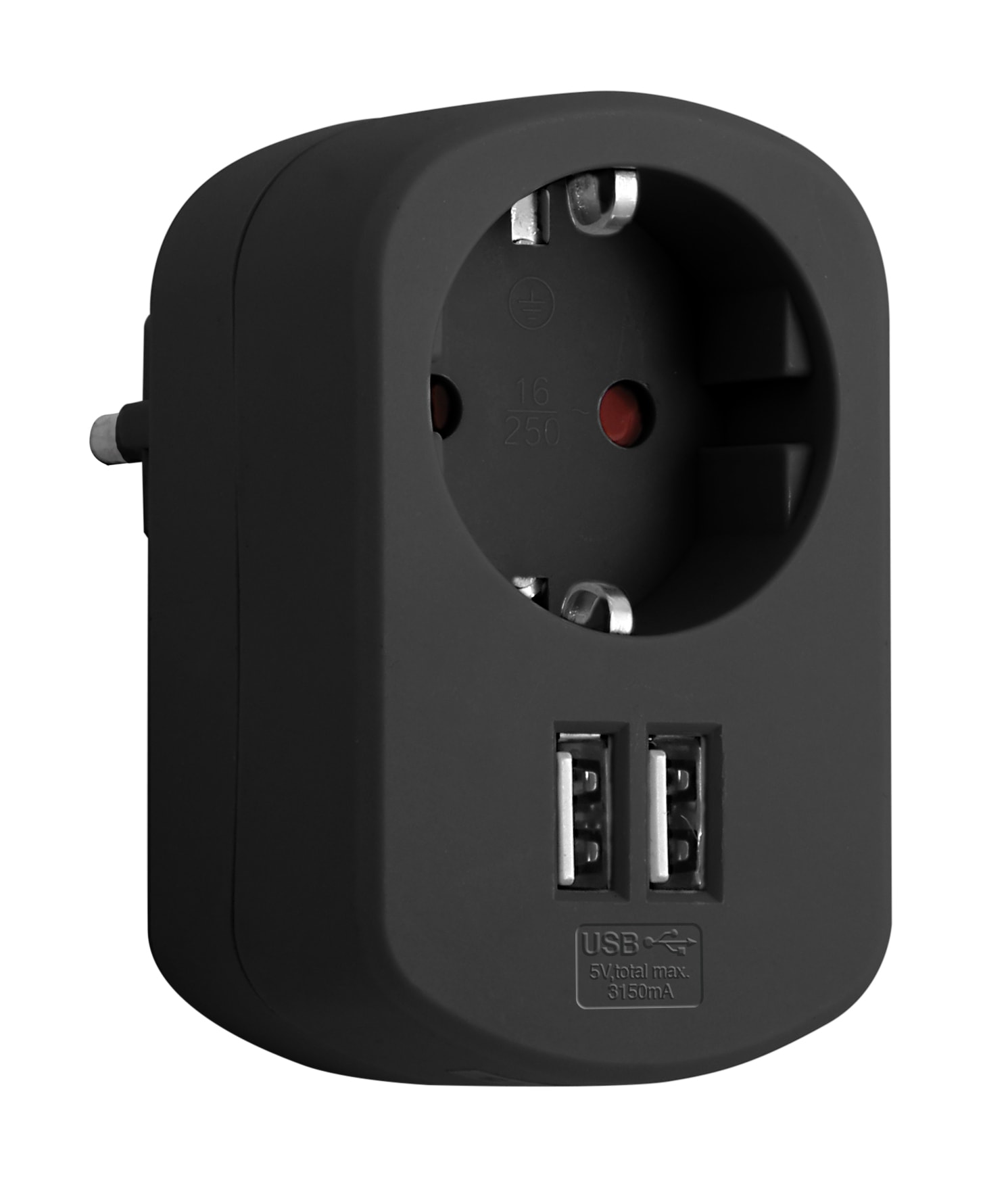 Kontakt Simon - Combi adapter stikk + 2XUSB sort
