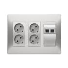 Kontakt Simon - 4 veis stikk + 2x kat6 komplett med veggboks Alu
