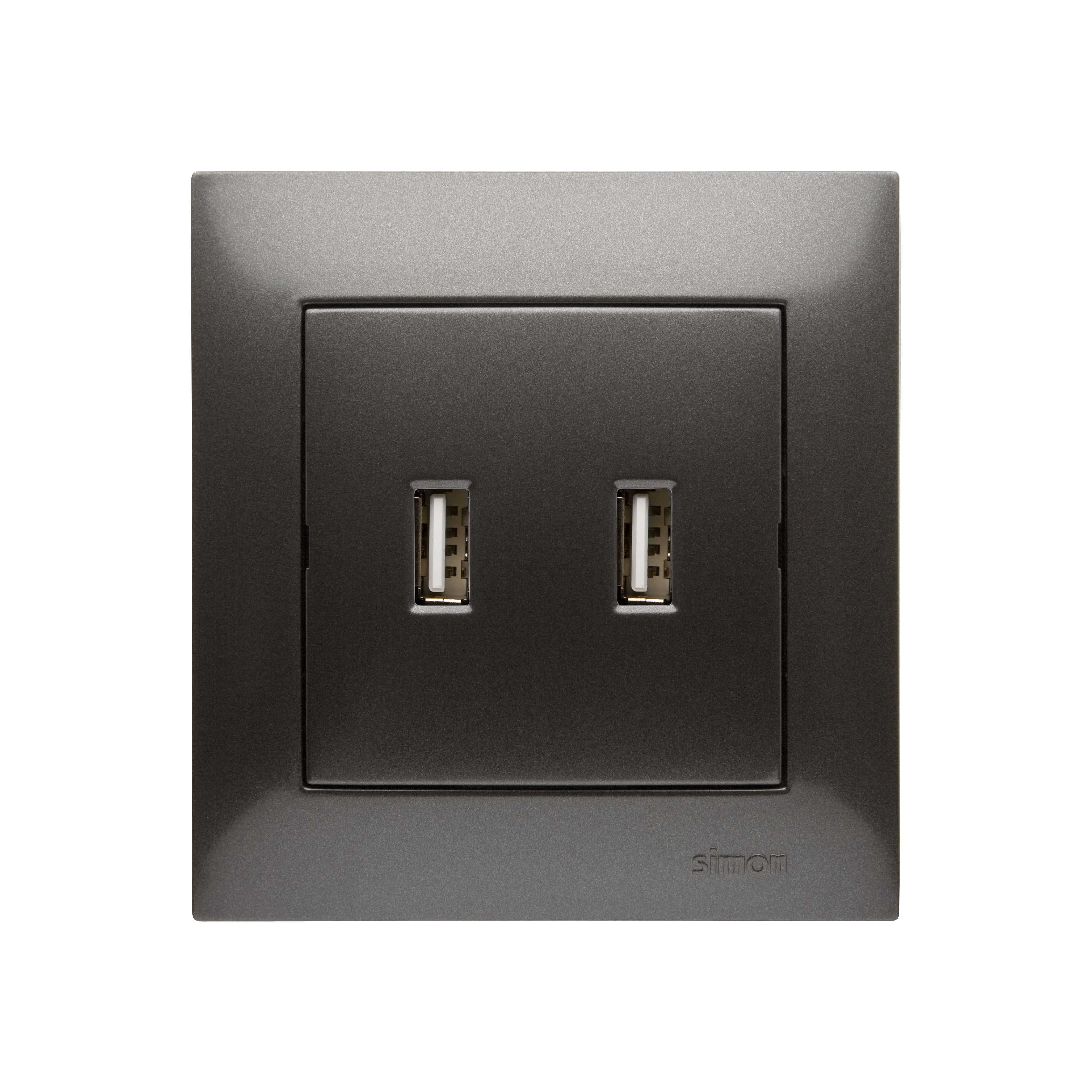 Kontakt Simon - LADER 2XUSB 2,1A 5V DC  Antrasitt