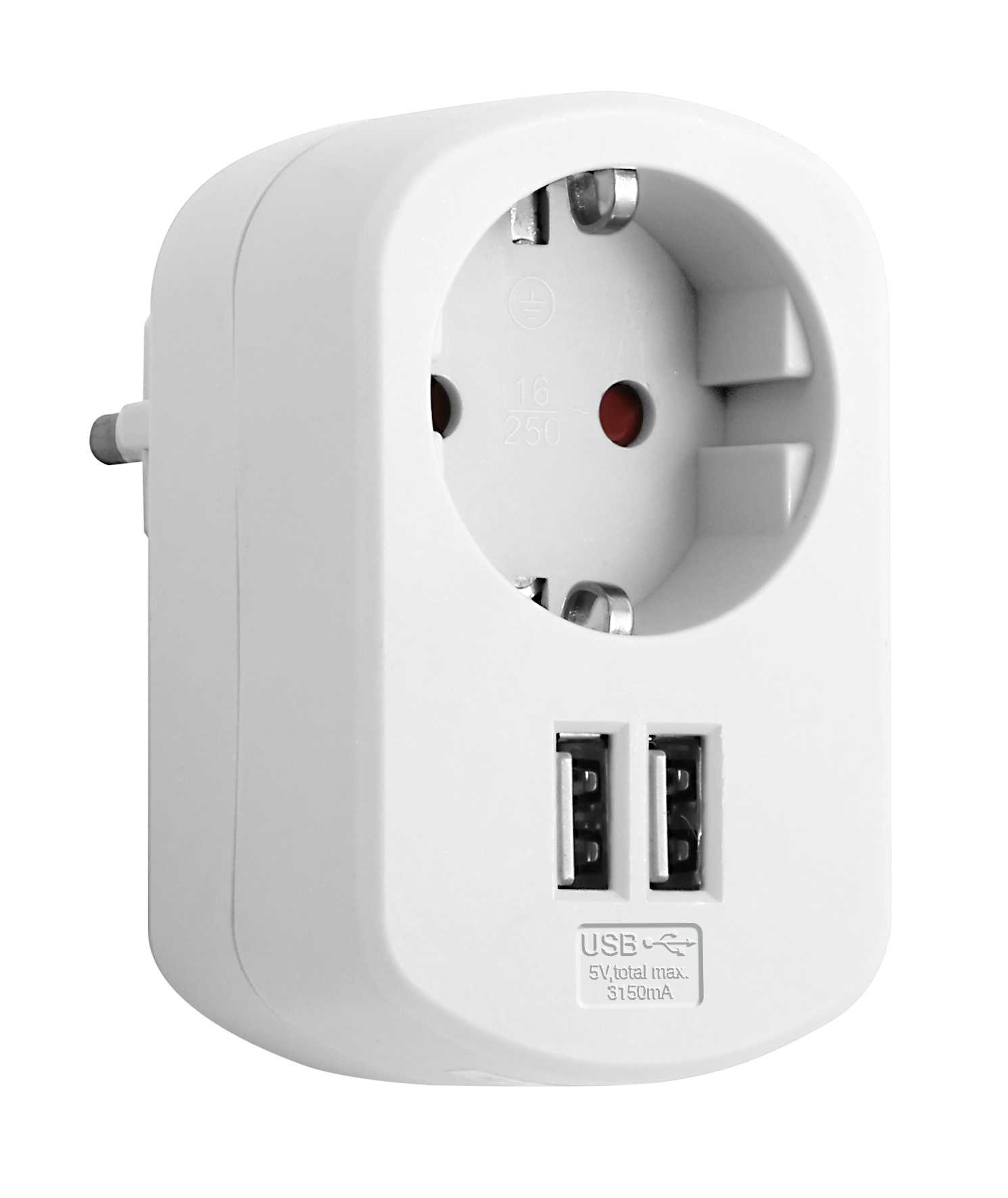Kontakt Simon - Combi adapter stikk + 2XUSB hvit