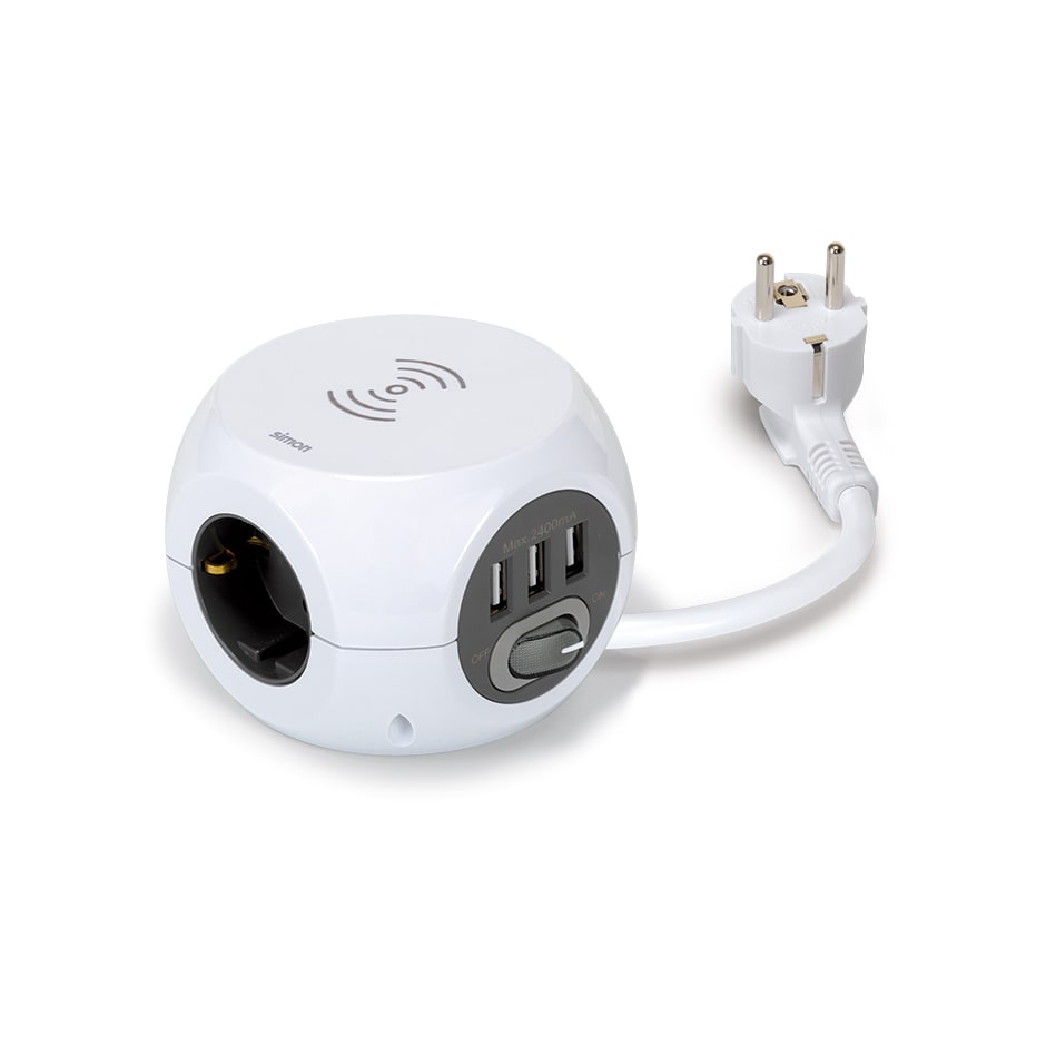 Kontakt Simon - Multi stikk Combi Ball 3stikk-3USB+induktiv lading