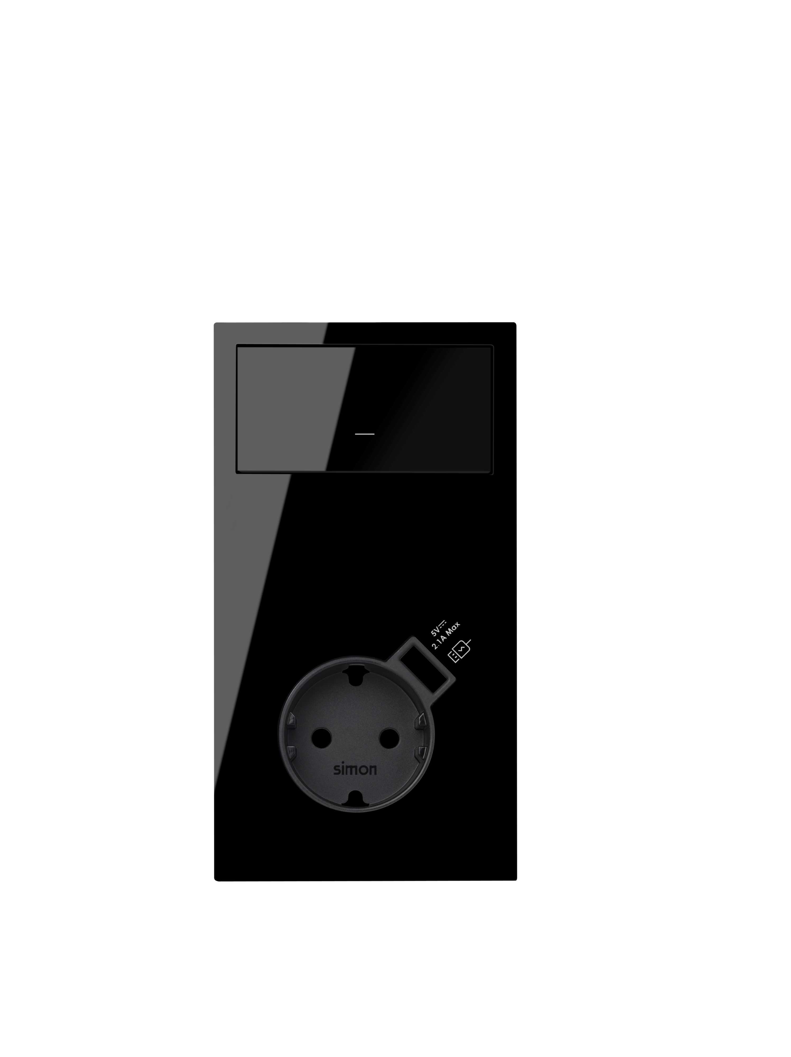Kontakt Simon - Kit-front 2-hull vertikal stikk+bryter 10/6+USB S100, svart