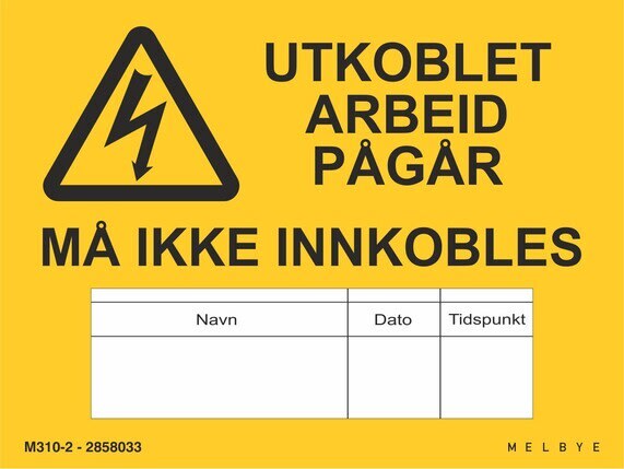 Melbye - Skilt, magnet Utkobling m/blokk 120x90x0,6mm