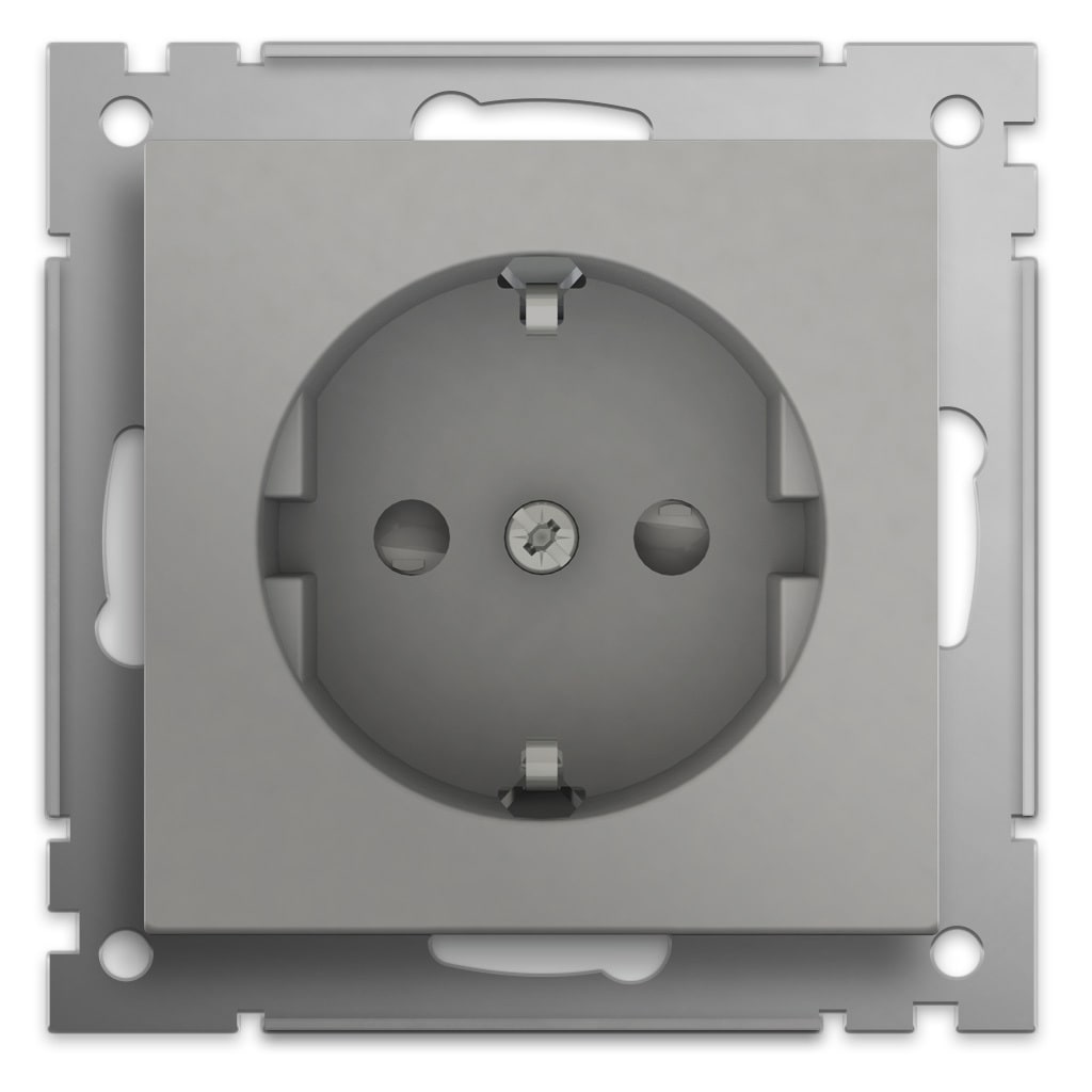 Function - Stikkontakt enkel innfelt med jord og barnevern, aluminiumsfarget