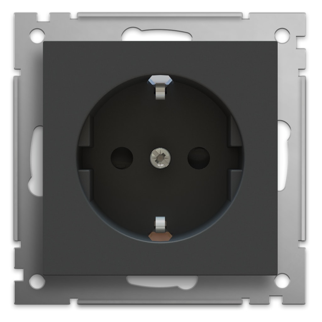 Function - Stikkontakt enkel innfelt med jord og barnevern, sort matt