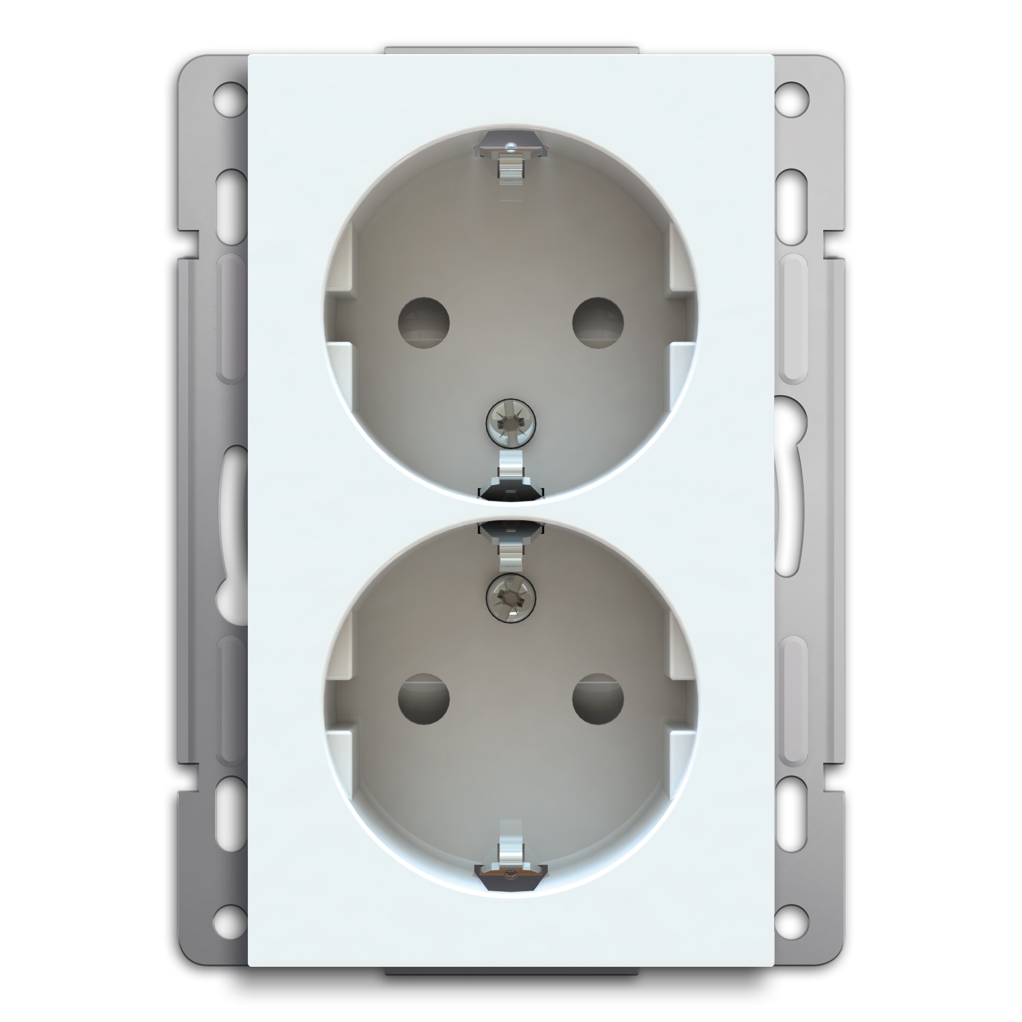 Function - Stikkontakt dobbel innfelt med jord og barnevern, hvit glanset