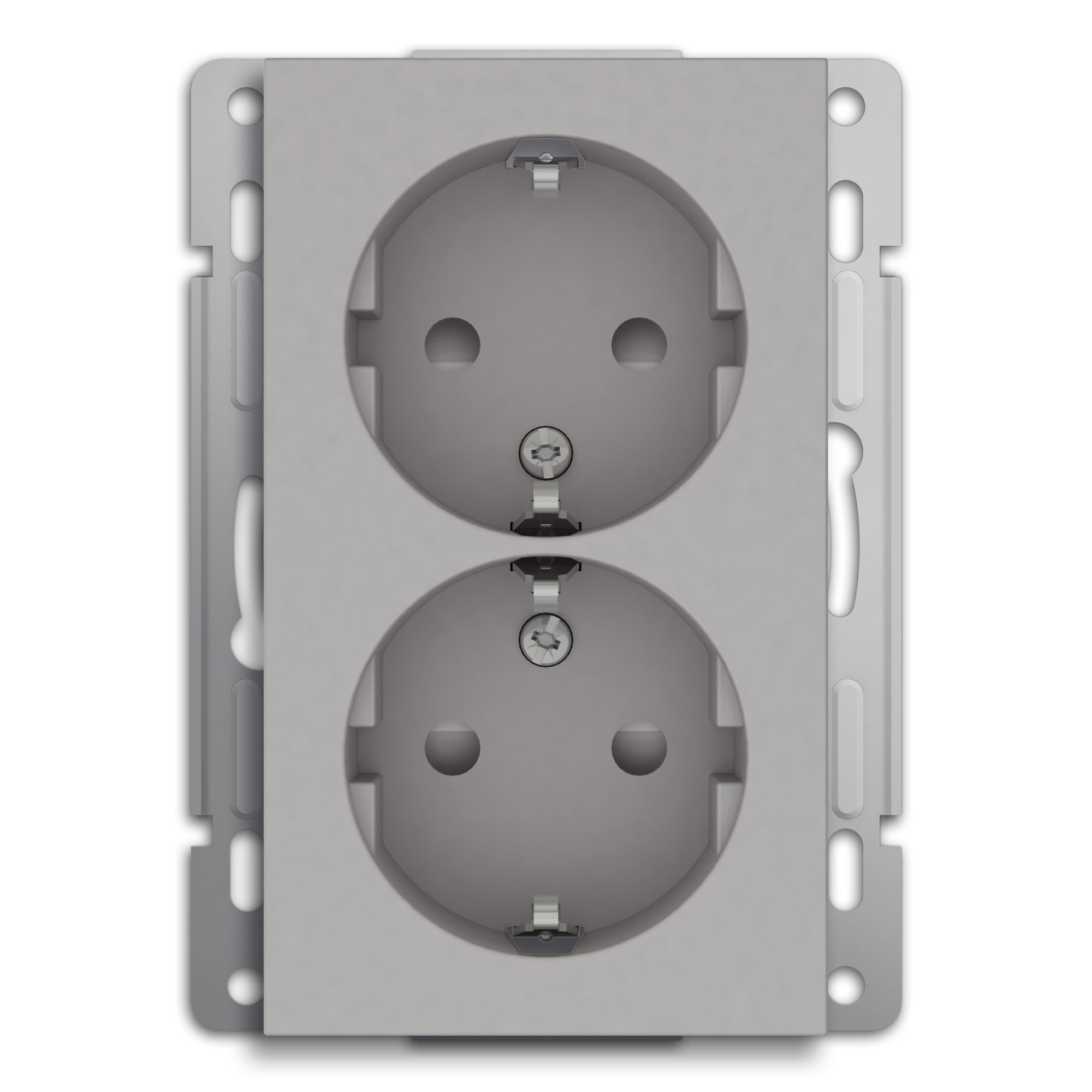 Function - Stikkontakt dobbel innfelt med jord og barnevern, aluminiumsfarget