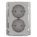 Function - Stikkontakt dobbel innfelt med jord og barnevern, aluminiumsfarget