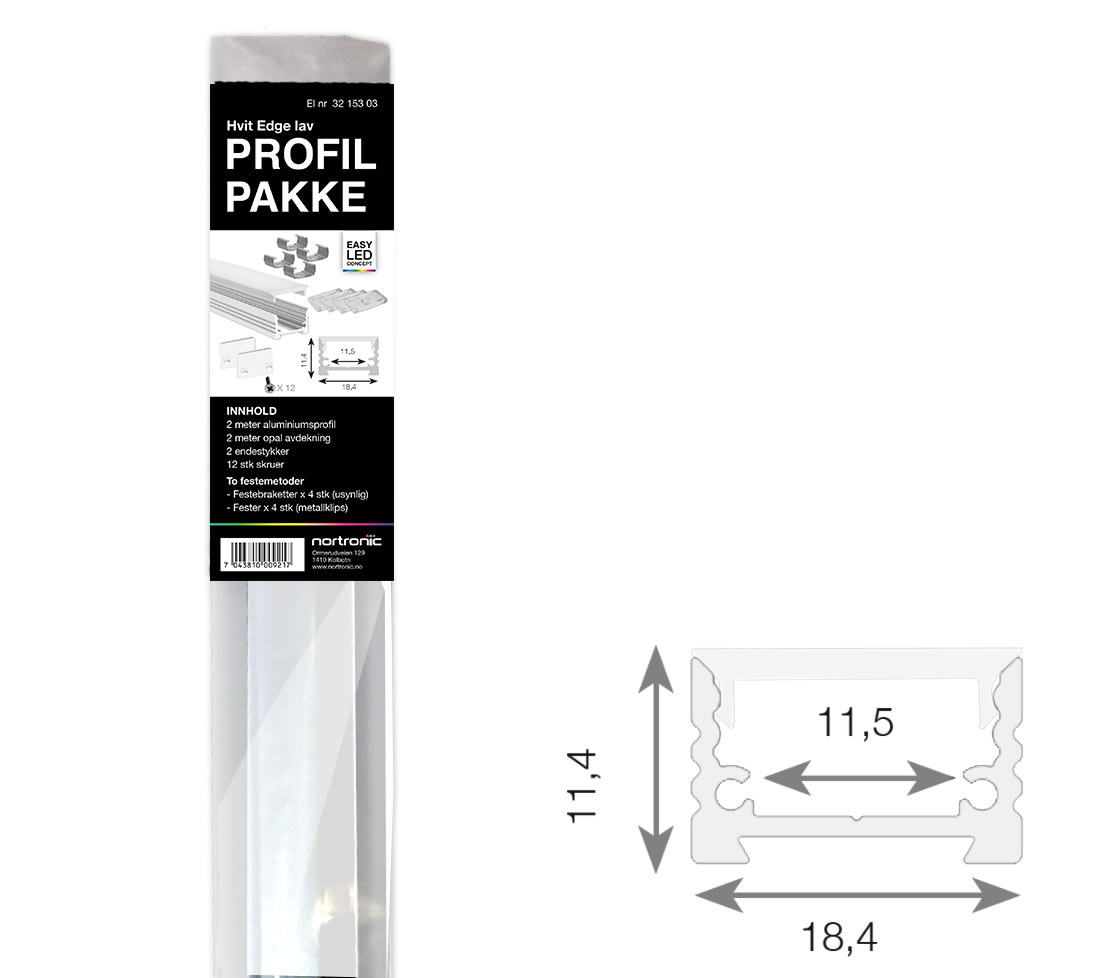 Nortronic - ALU PROFILPAKKE LAV 2 METER HVIT