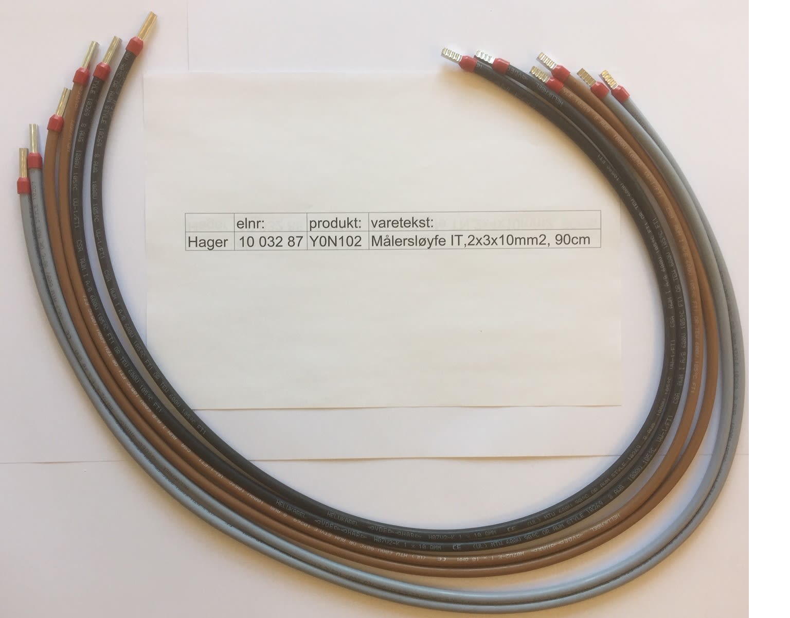 Hager - Målersløyfe, ledningssett for 230V IT/ TT. 2 stk hhv svart-brun-grå (2x3x10mm2), ledere lengde 90cm