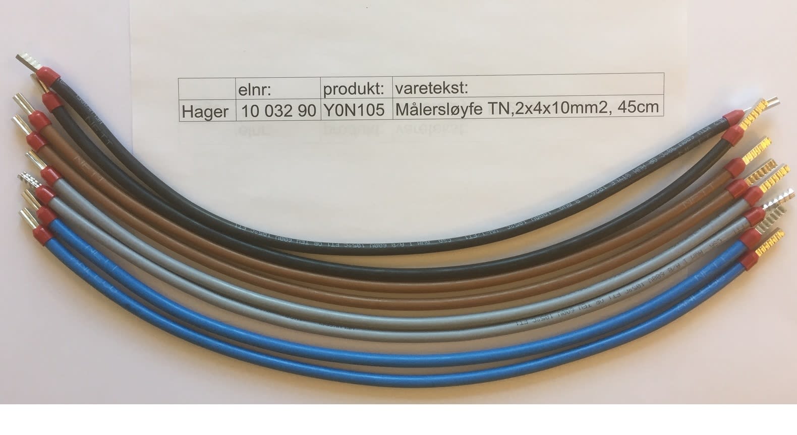 Hager - Målersløyfe, ledningssett for 400V TN. 2 stk hhv svart-brun-grå-blå (2x4x10mm2), ledere lengde 45cm