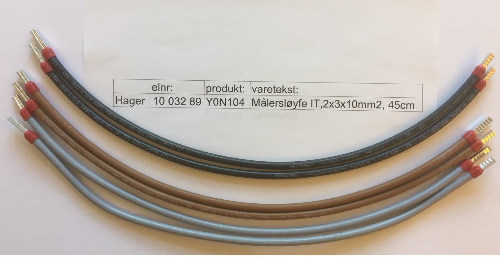 Hager - Målersløyfe, ledningssett for 230V IT/ TT. 2 stk hhv svart-brun-grå (2x3x10mm2), ledere lengde 45cm