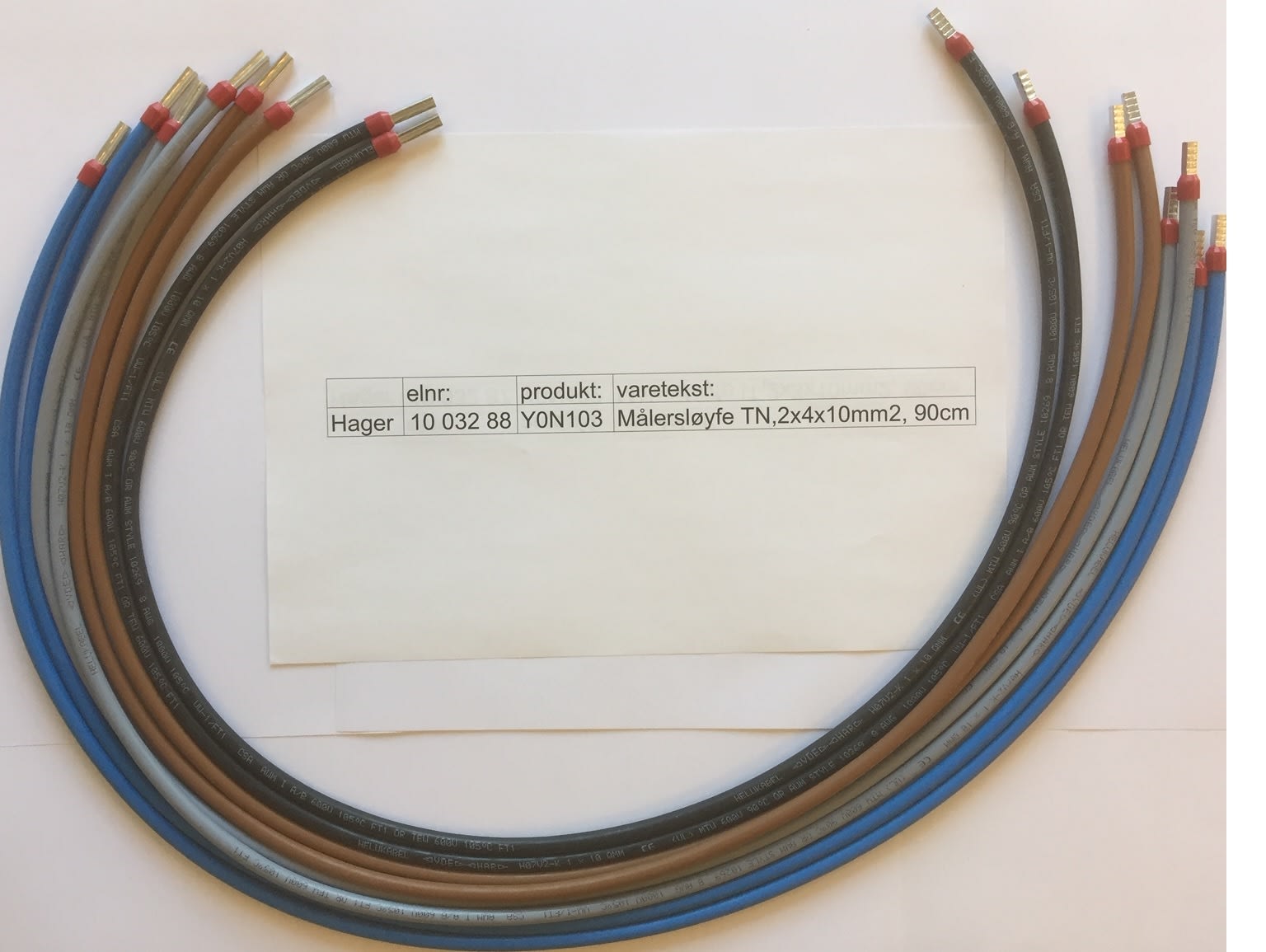 Hager - Målersløyfe, ledningssett for 400V TN. 2 stk hhv svart-brun-grå-blå (2x4x10mm2), ledere lengde 90cm