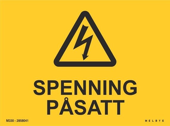 Melbye - Skilt Spenning påsatt, magnetisk 210x148x0,6mm