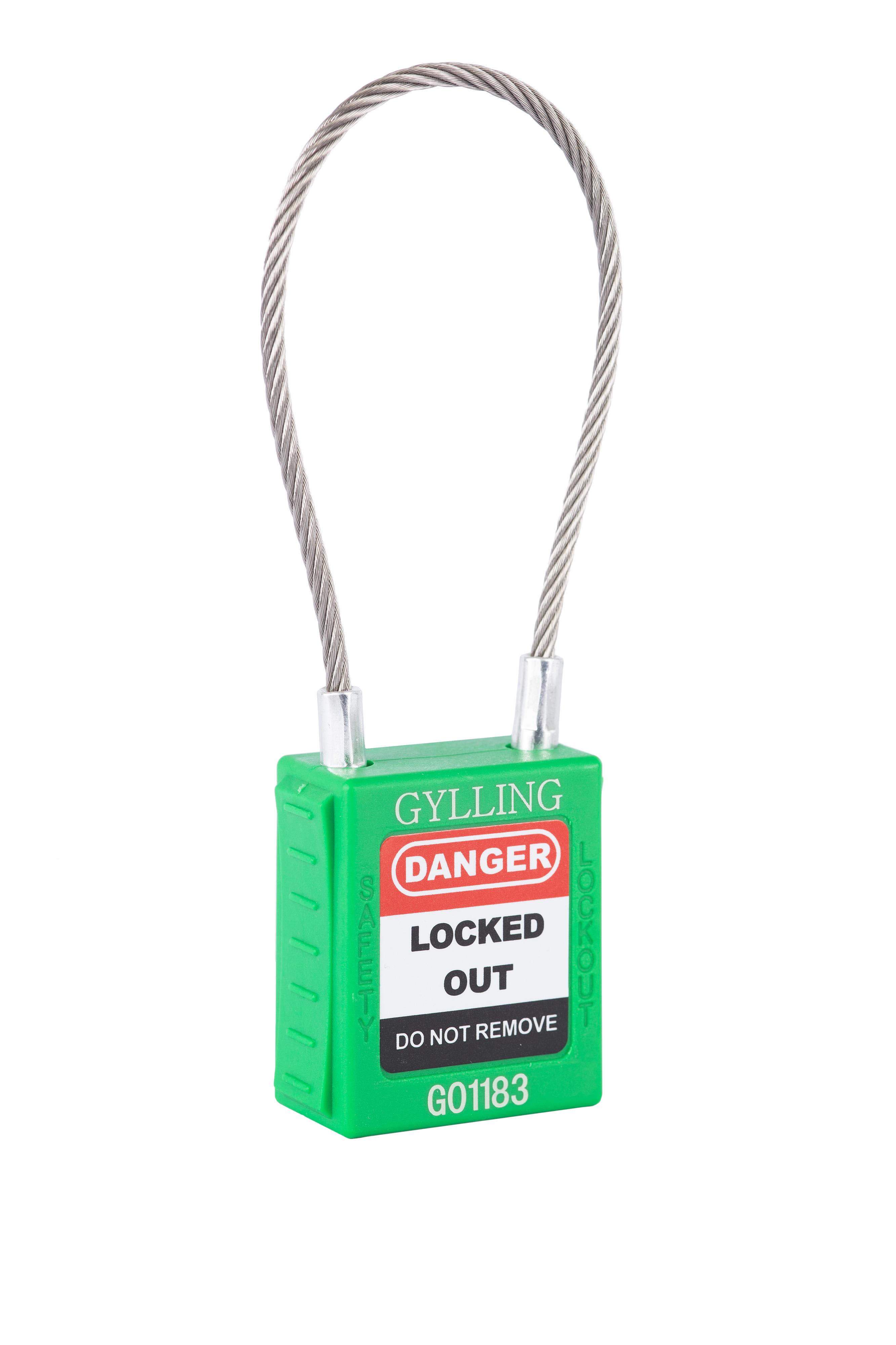 Gylling teknikk - Grønn sikkerhetslås i nylon med stålwire med lengde 175mm og diameter 3,2mm. Ulike nøkler