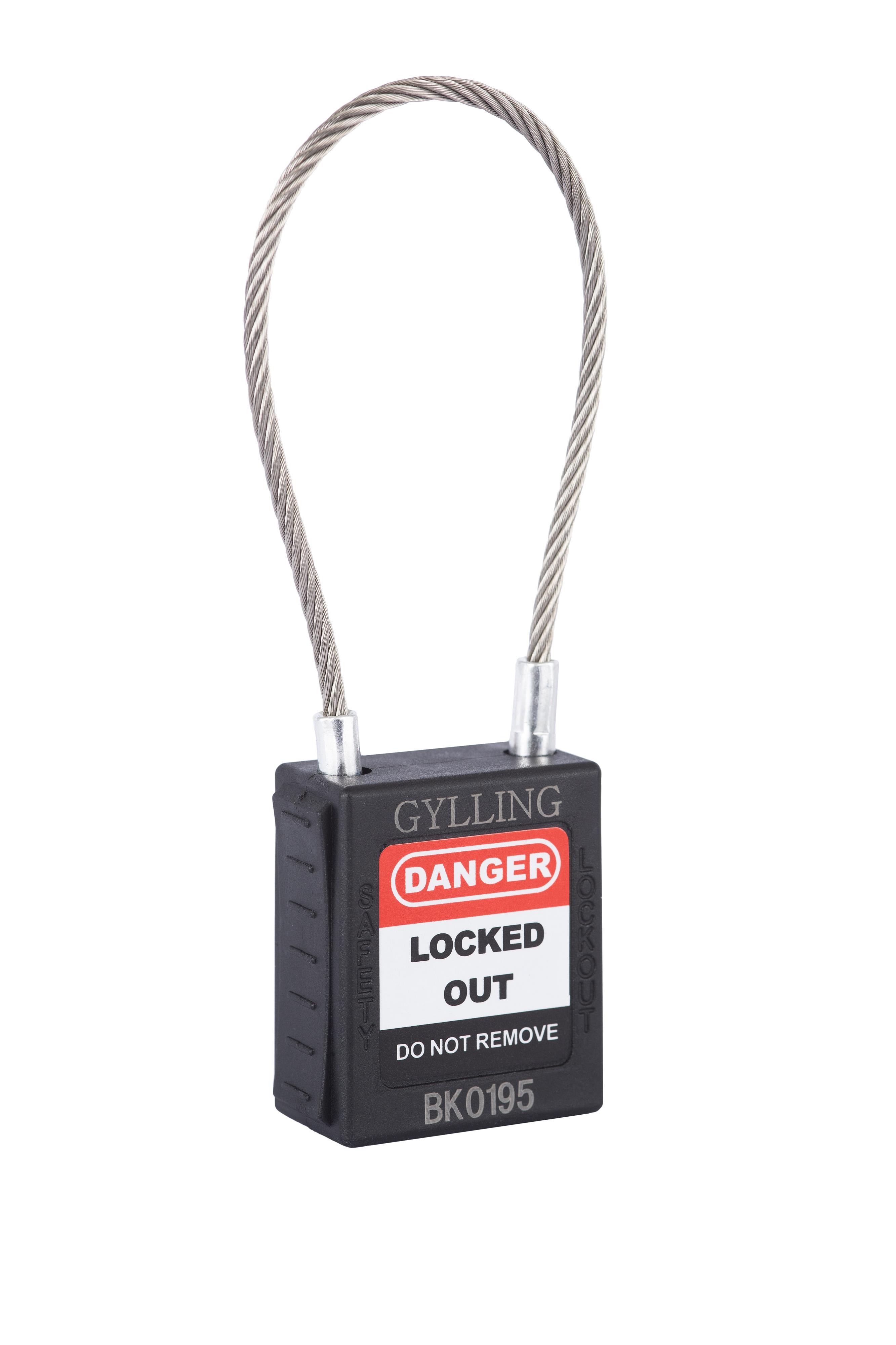 Gylling teknikk - Sort sikkerhetslås i nylon med stålwire med lengde 175mm og diameter 3,2mm. Ulike nøkler