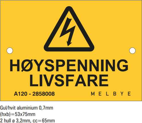 Melbye - Al-Skilt Høyspenning livsfare 75x53x0,7mm