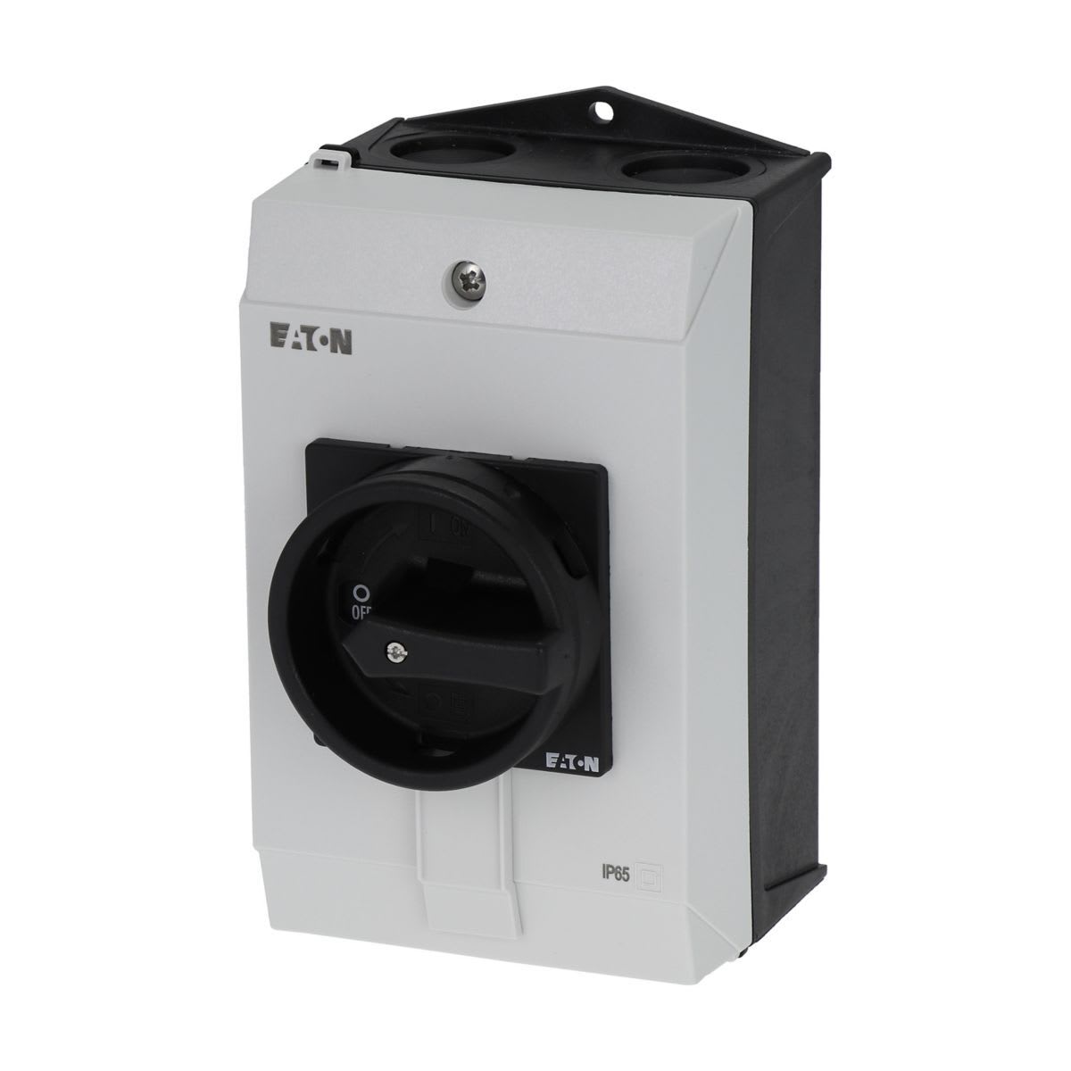 Eaton Electric - Hovedbryter, P1, 40 A, kapslet, 3 fas, 1 N/O, 1 N/C, STOPP funksjon, med svart handtak