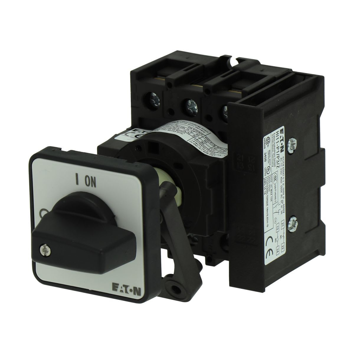 Eaton Electric - Av/På-bryter, P1, 40 A, bak montert, 3 fas, 1 N/O, 1 N/C, med svart vrigrep