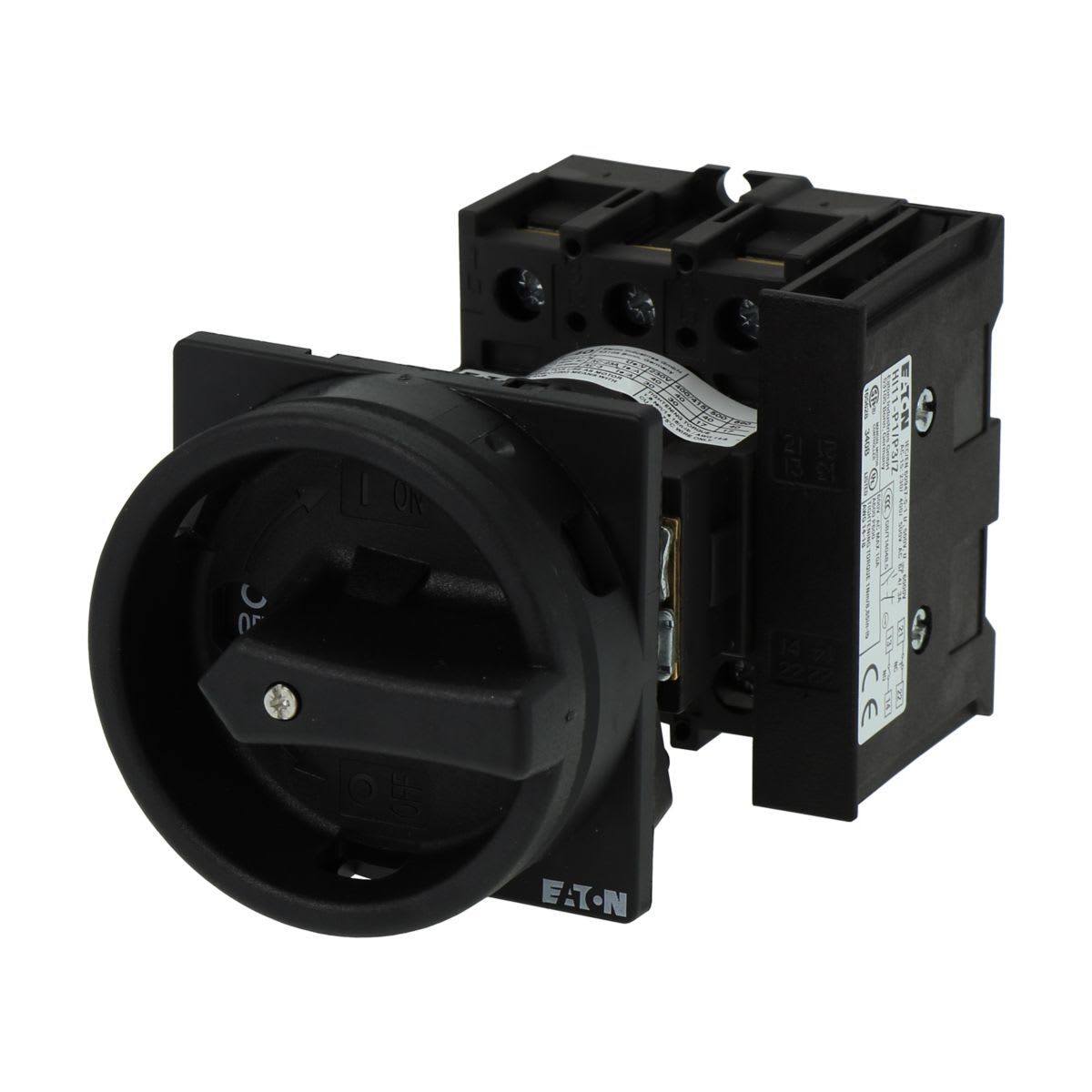 Eaton Electric - Hovedbryter, P1, 40 A, bak montert, 3 fas, 1 N/O, 1 N/C, STOPP funksjon, svart