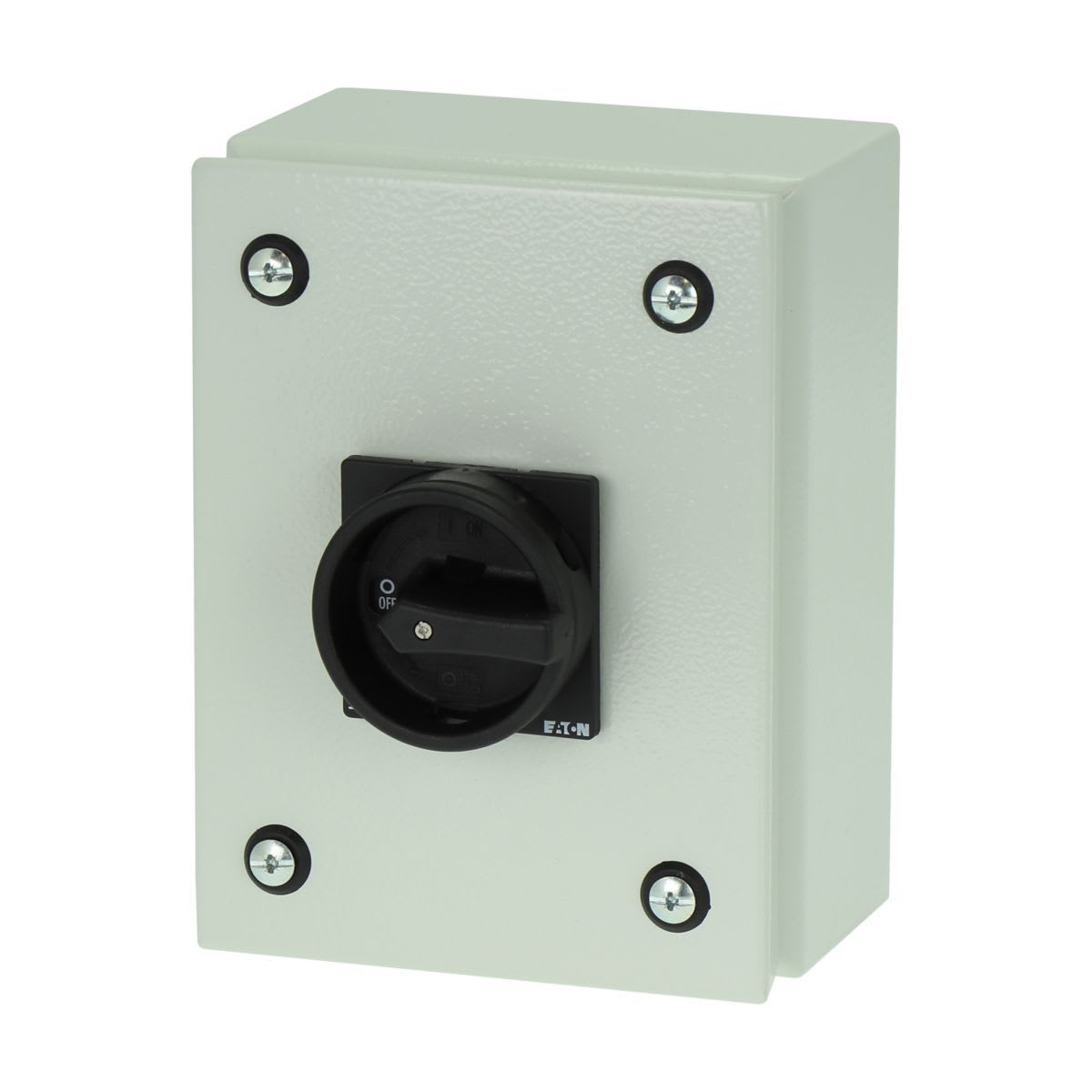 Eaton Electric - Hovedbryter, P1, 40 A, kapslet, 3 fas, 1 N/O, 1 N/C, STOPP funksjon, med svart handtak