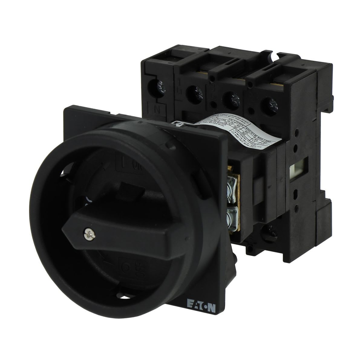 Eaton Electric - Hovedbryter, P1, 40 A, bak montert, 3 fas + N, STOPP funksjon, med  svart vrigrep