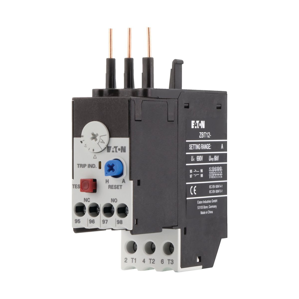 Eaton Electric - Overlast rele, ZBT12, Ir= 4 - 6 A, 1 N/O, 1 N/C, direkte montasje, IP20